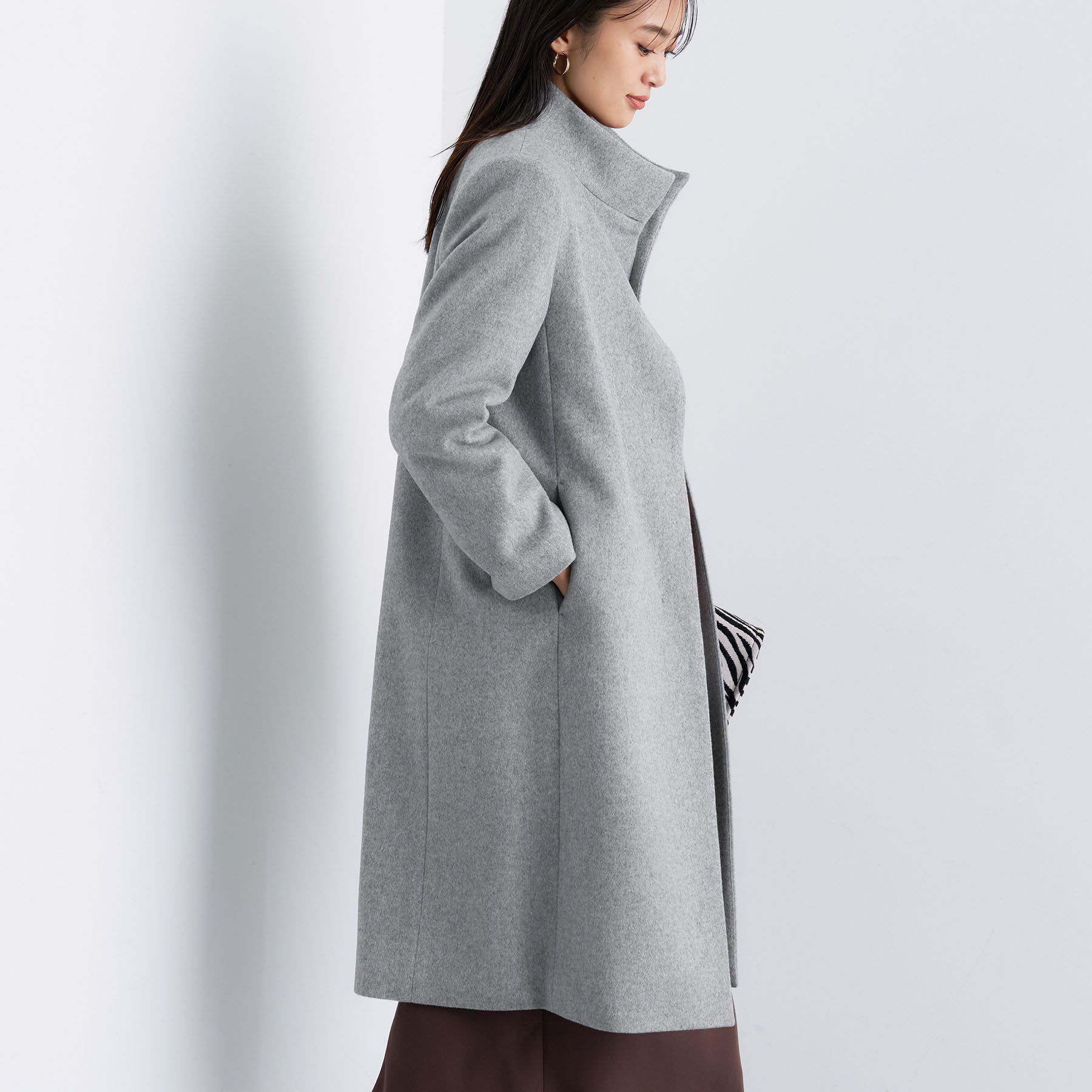 INDIVI「【名品コート／日本製】ウール100％スタンドカラーロングコート」|その他|