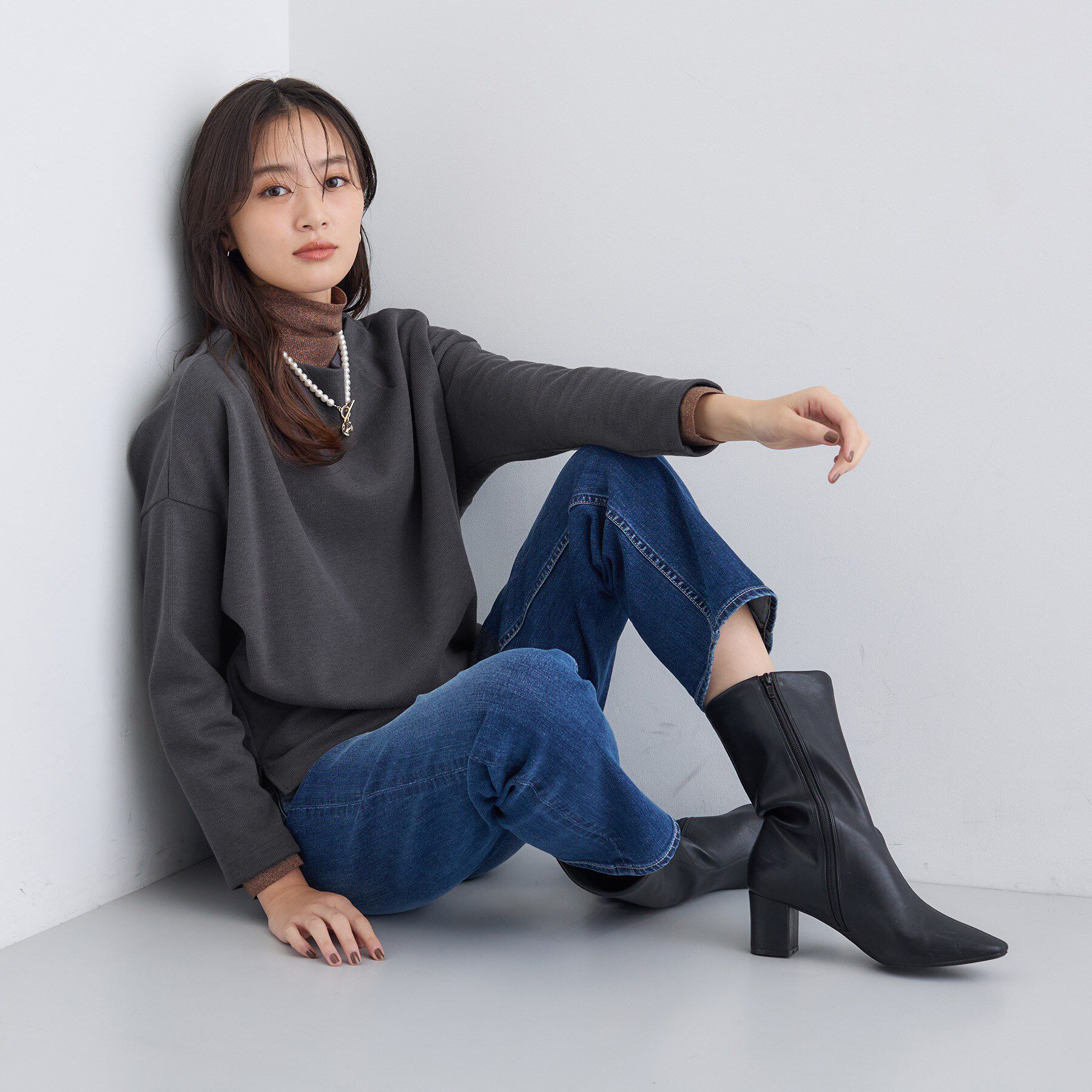 INDIVI「【SETUP可能／洗える／UVケア】ライトジャージ ボトルネックトップス」|Tシャツ・カットソー|