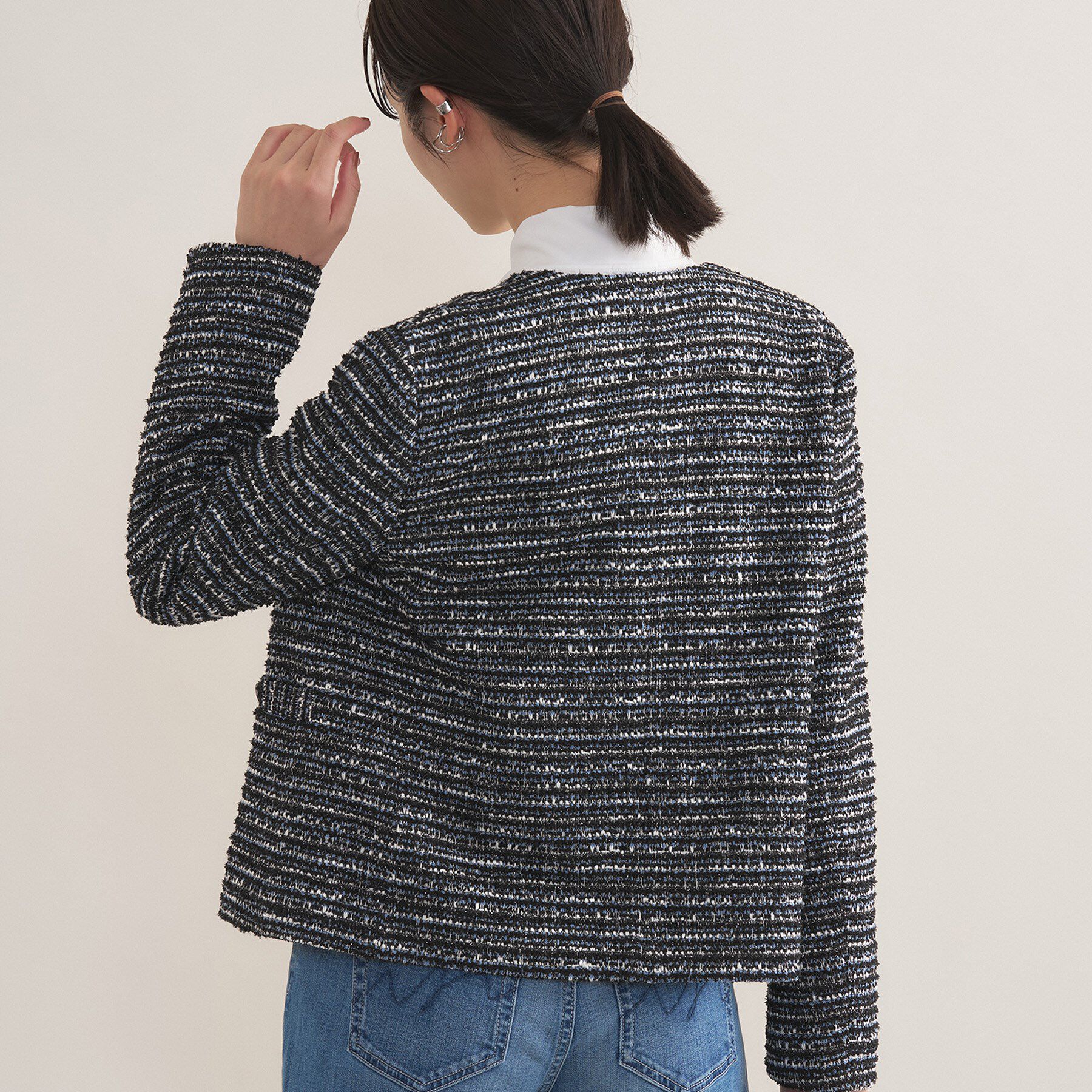 INDIVI「【セレモニー／洗える】ミックスツイードライトジャケット」|ノーカラージャケット|