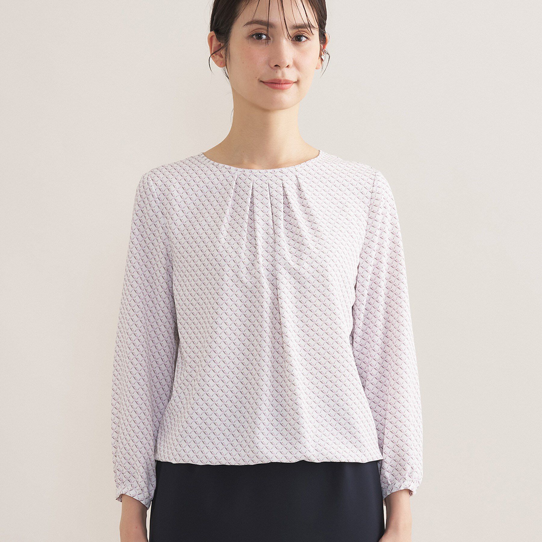 INDIVI「【洗える／透けにくい】ダイヤ柄プリントブラウス」|シャツ・ブラウス|