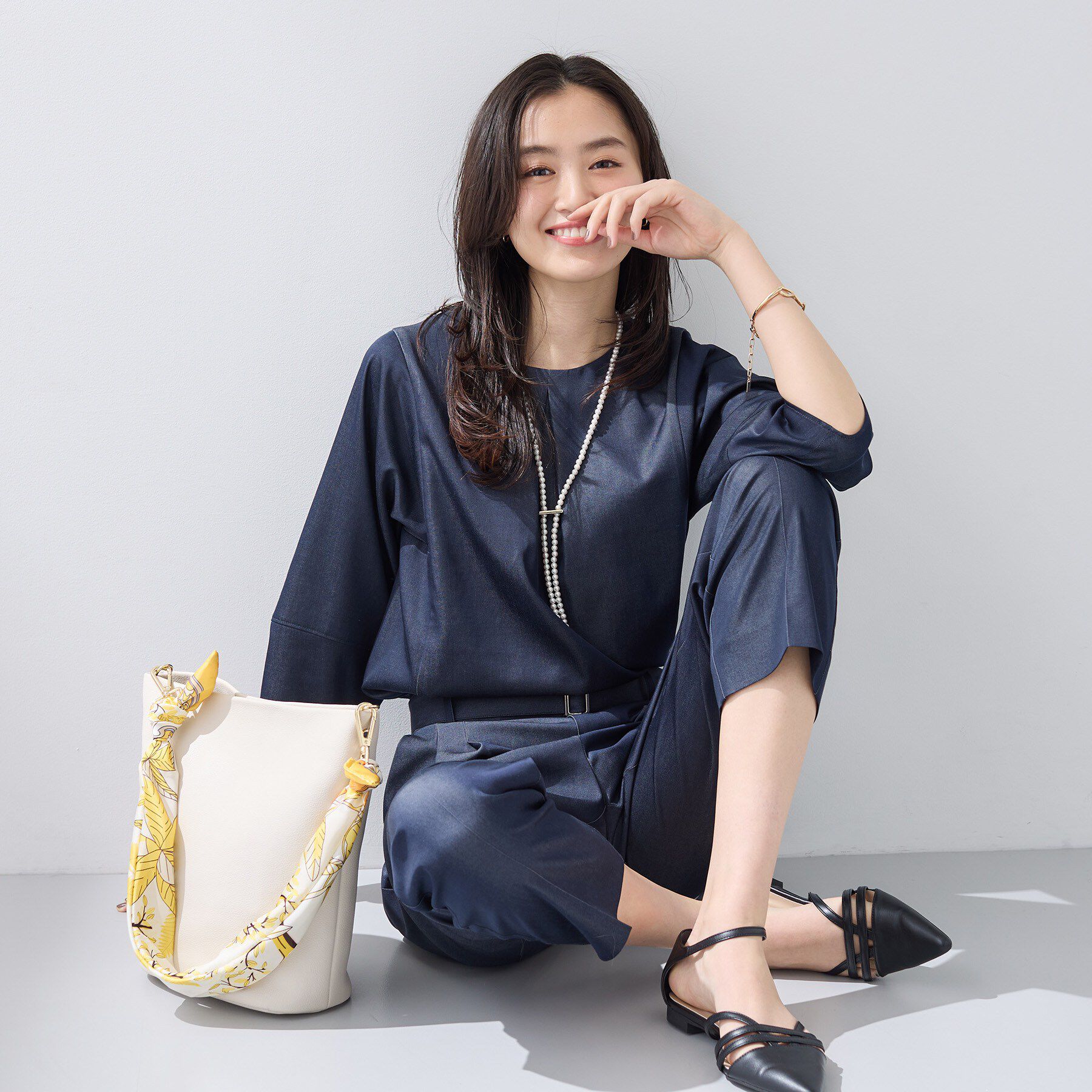 INDIVI「【洗える／UVケア／SETUP可能】デニムライク ランタン袖ブラウス」|シャツ・ブラウス|