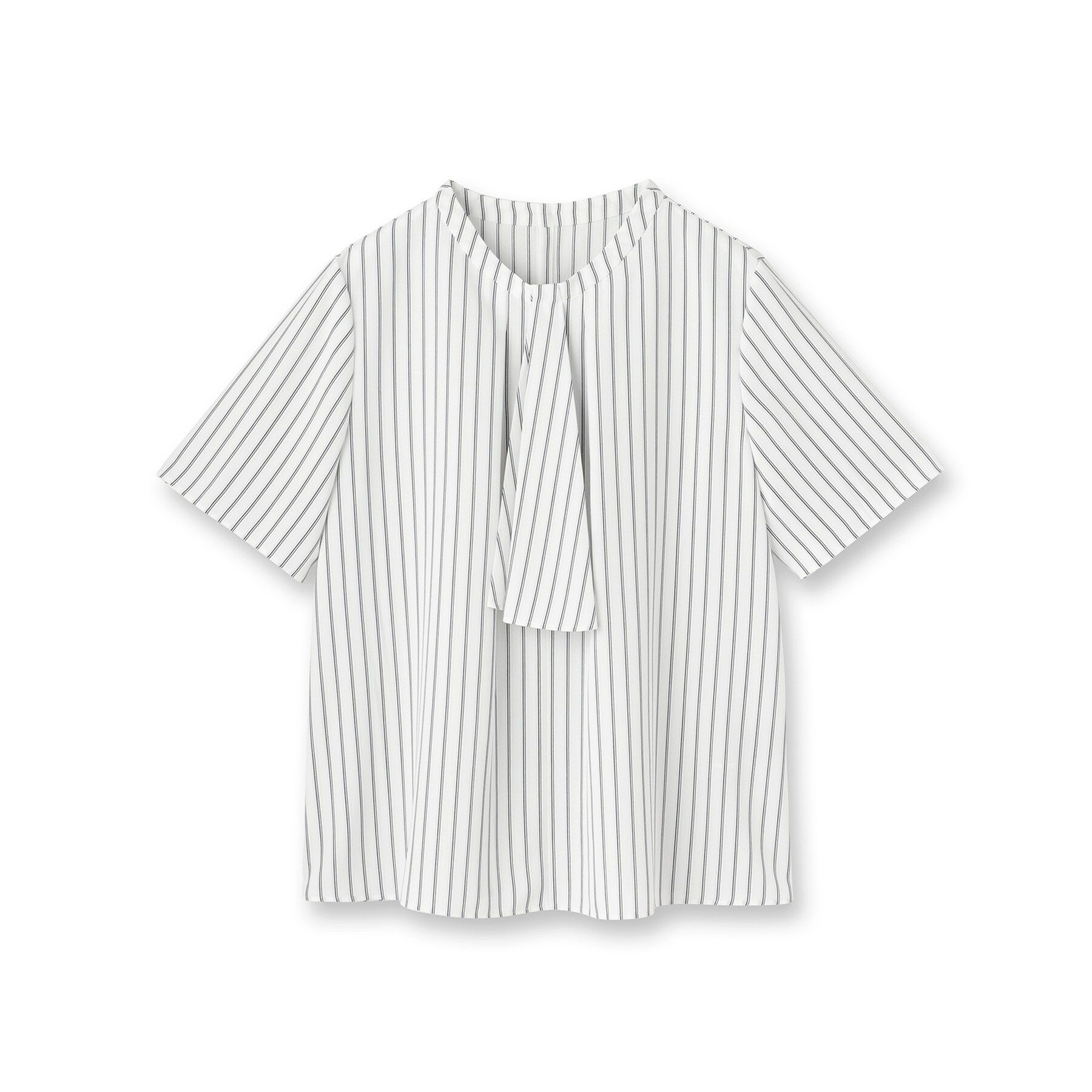INDIVI「【洗える／UVケア】ストライプ柄＆無地 ボウタイ風 半袖ブラウス」|シャツ・ブラウス|