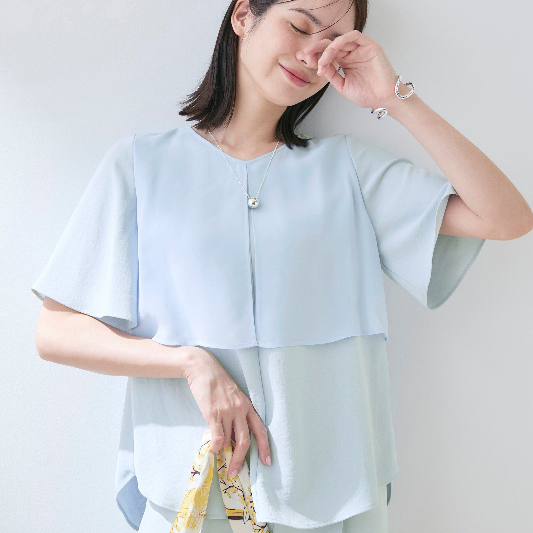 INDIVI「【着る日傘】シフォンドッキングブラウス」|シャツ・ブラウス|サックスブルー(09