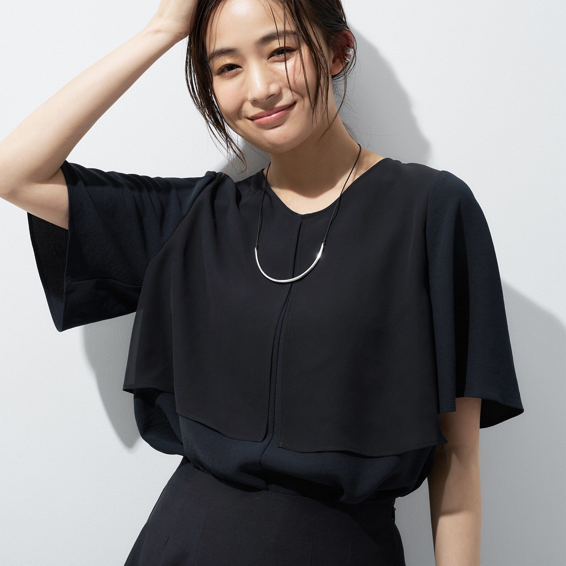 INDIVI「【着る日傘】シフォンドッキングブラウス」|シャツ・ブラウス|ネイビー(094)