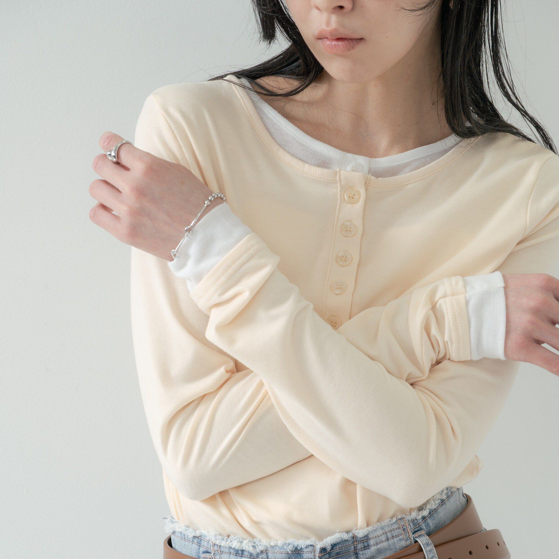 GALLEST「バイカラーヘンリーネックカットソー」|Tシャツ・カットソー|ライトイエロー(03