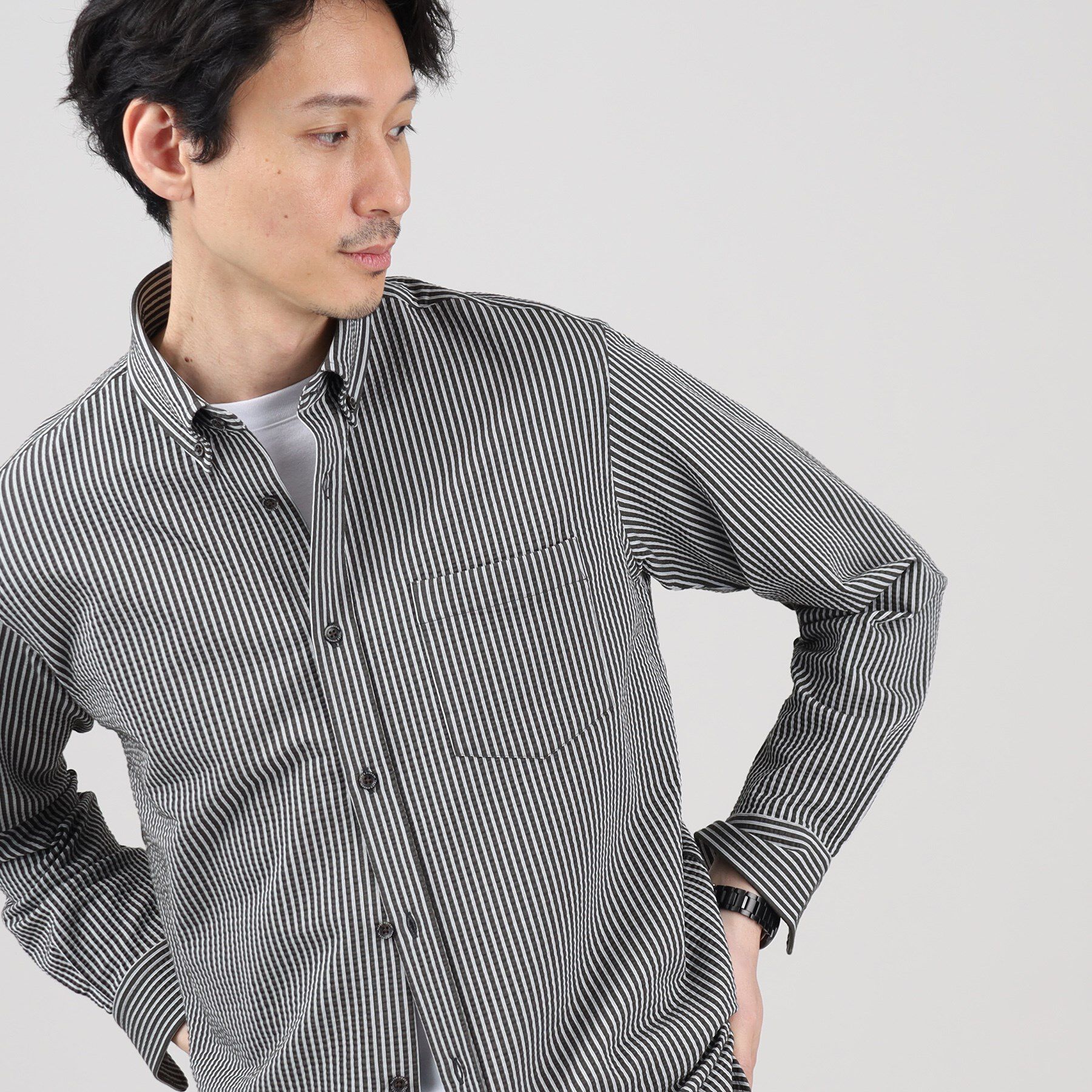 TAKEO KIKUCHI「【抗菌防臭/シーズンレス】シアサッカー ジャージシャツ」|シャツ・ブラウス|