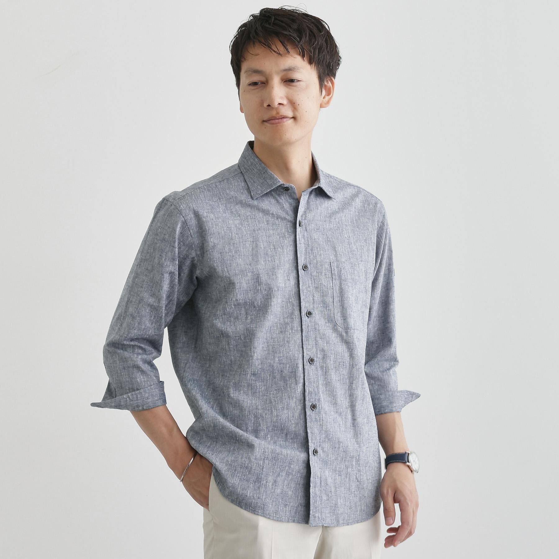 TAKEO KIKUCHI「ハイブリッド リネン 7分袖 シャツ」|シャツ・ブラウス|