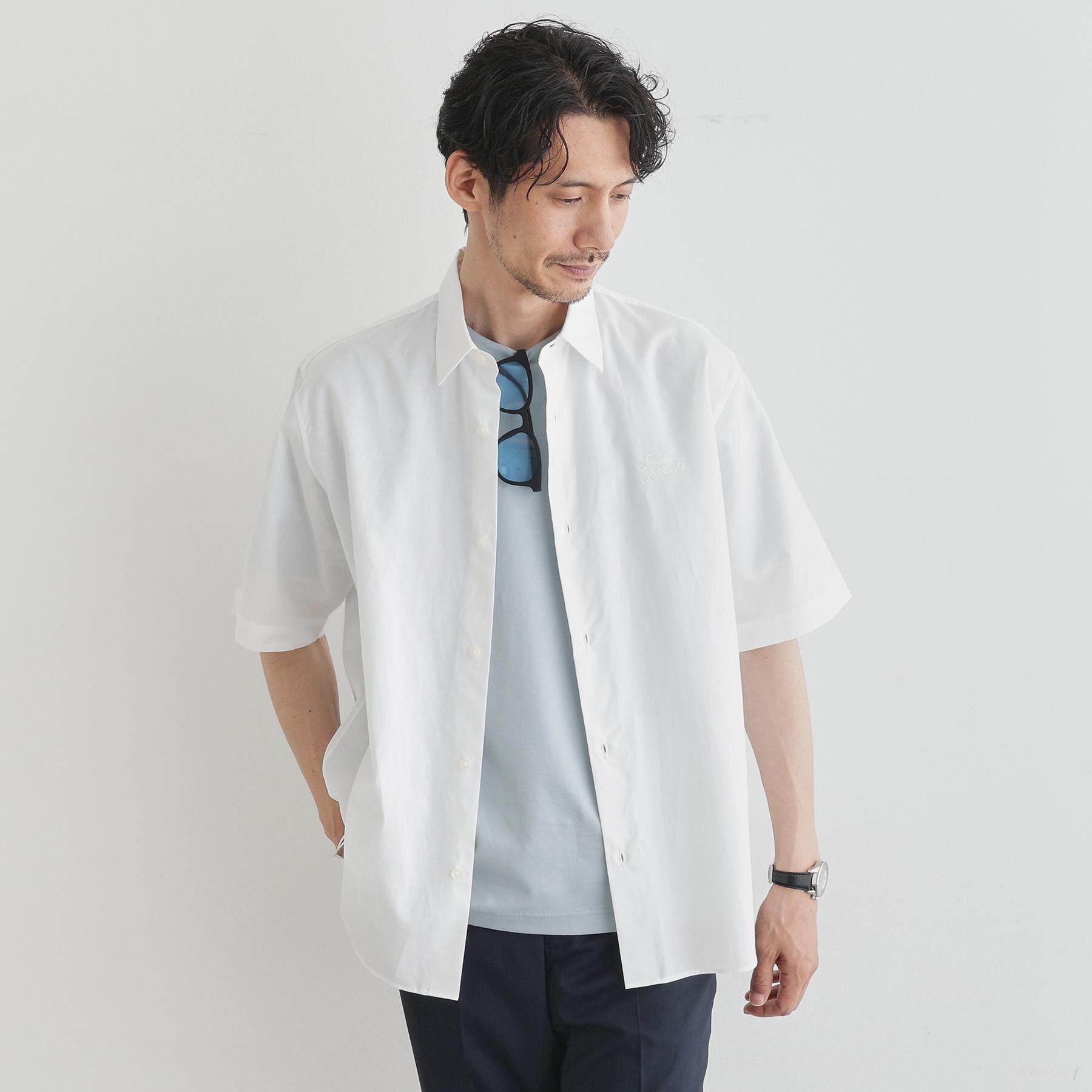 TAKEO KIKUCHI「【LIMITED】ワンポイントロゴ刺繍 綿麻半袖シャツ」|シャツ・ブラウス|