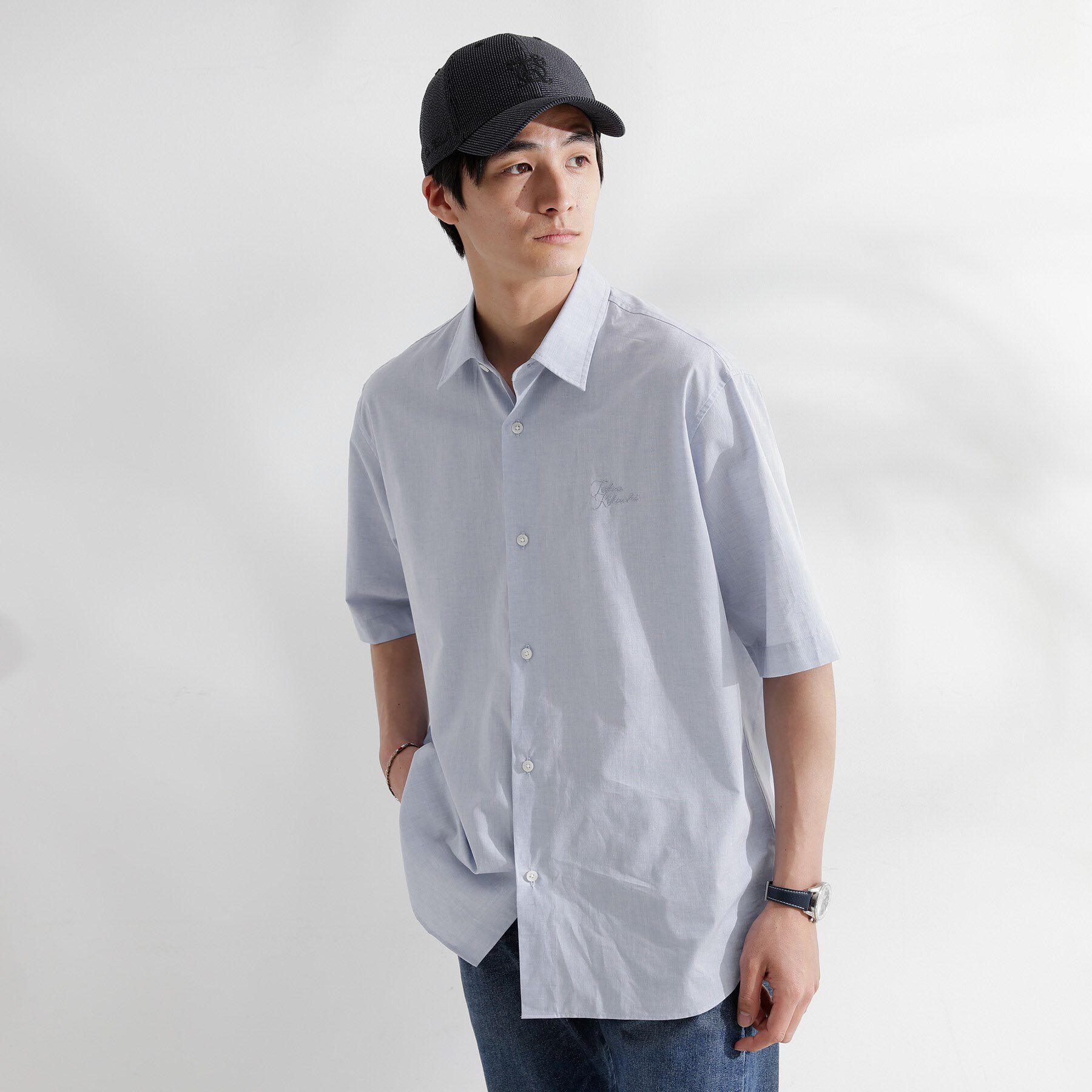 TAKEO KIKUCHI「【LIMITED】ワンポイントロゴ刺繍 綿麻半袖シャツ」|シャツ・ブラウス|