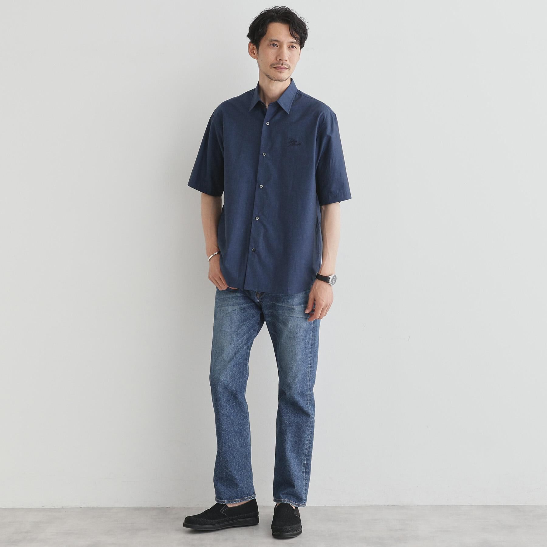 TAKEO KIKUCHI「【LIMITED】ワンポイントロゴ刺繍 綿麻半袖シャツ」|シャツ・ブラウス|