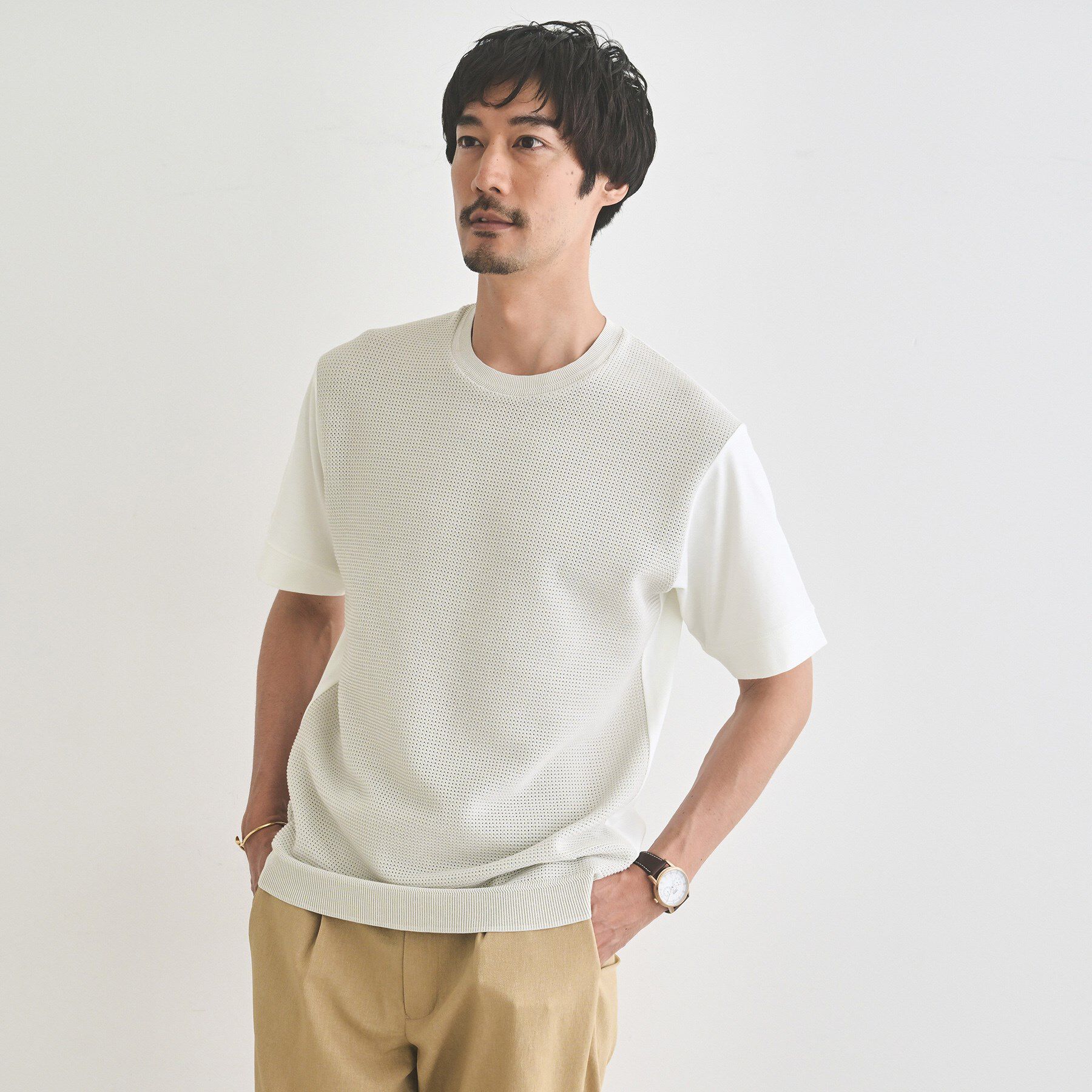 TAKEO KIKUCHI「テクスチャーニット コンビ カットソー」|Tシャツ・カットソー|ライトグレー(011