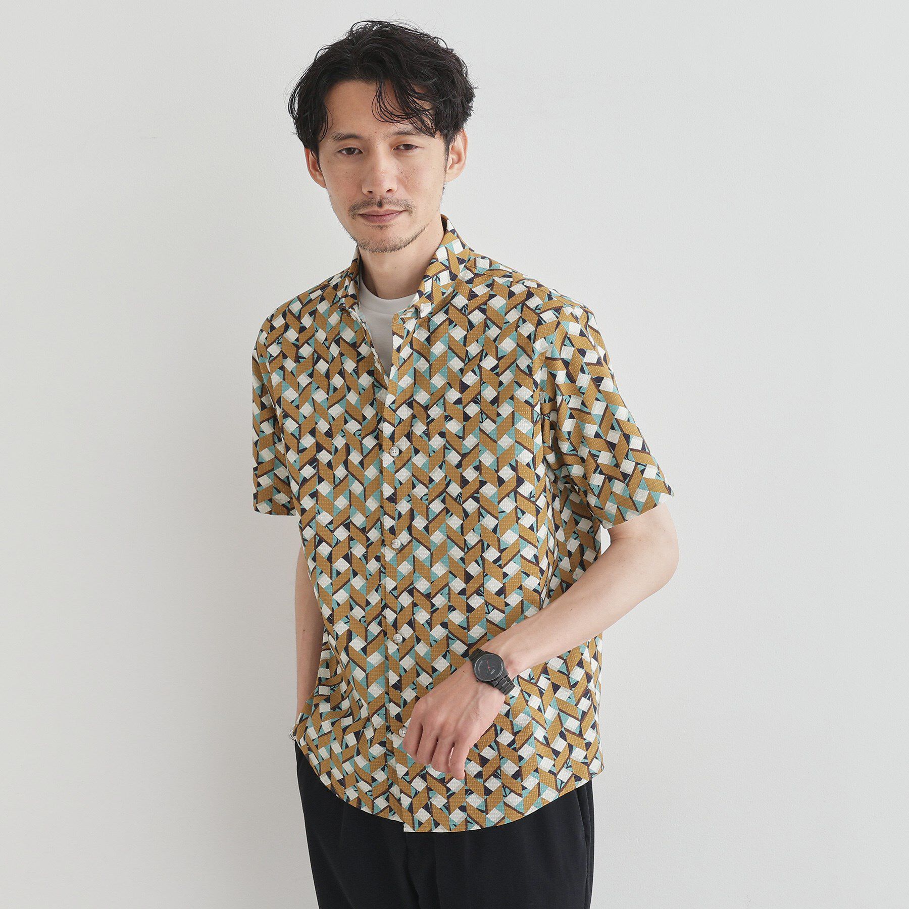 TAKEO KIKUCHI「【COOL CITY WEAR】籠目アート柄 サッカーシャツ /通気性」|シャツ・ブラウス|