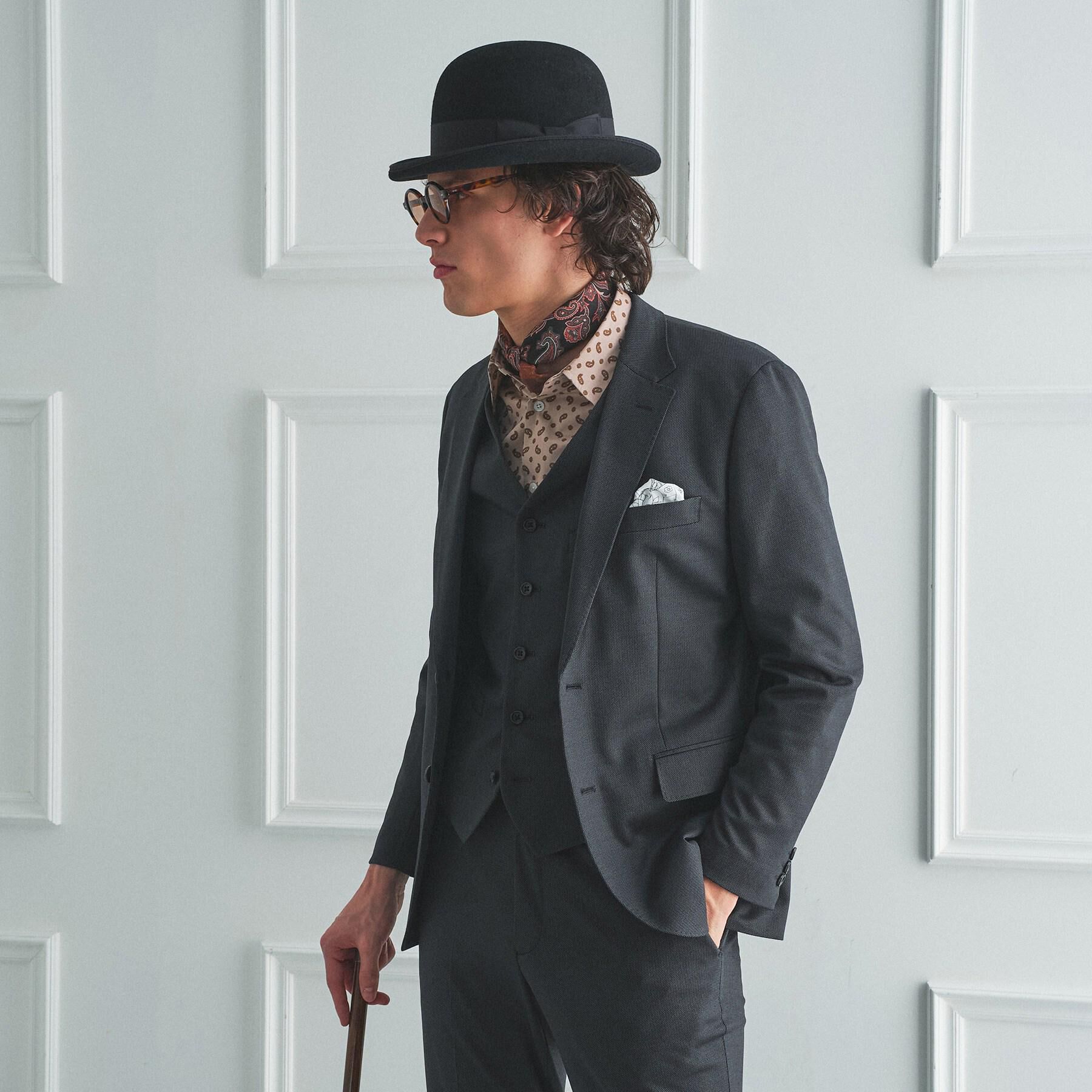 TAKEO KIKUCHI「【BOWLER HAT LABEL】ピンヘッドジャージ ジャケット」|テーラードジャケット|ブラック(019)