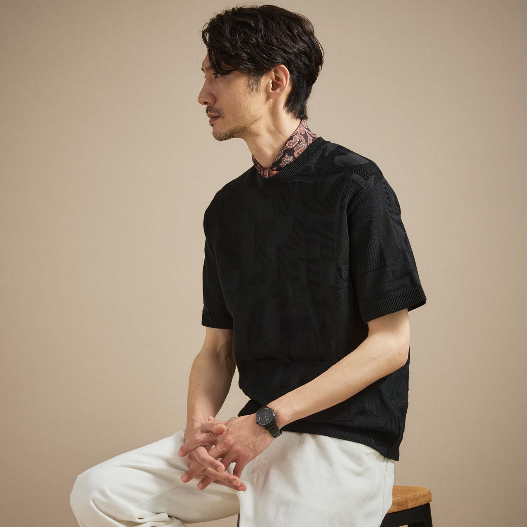 TAKEO KIKUCHI「【徳島ニット】テクスチャー ニット」|ニット・セーター|ブラック(419)