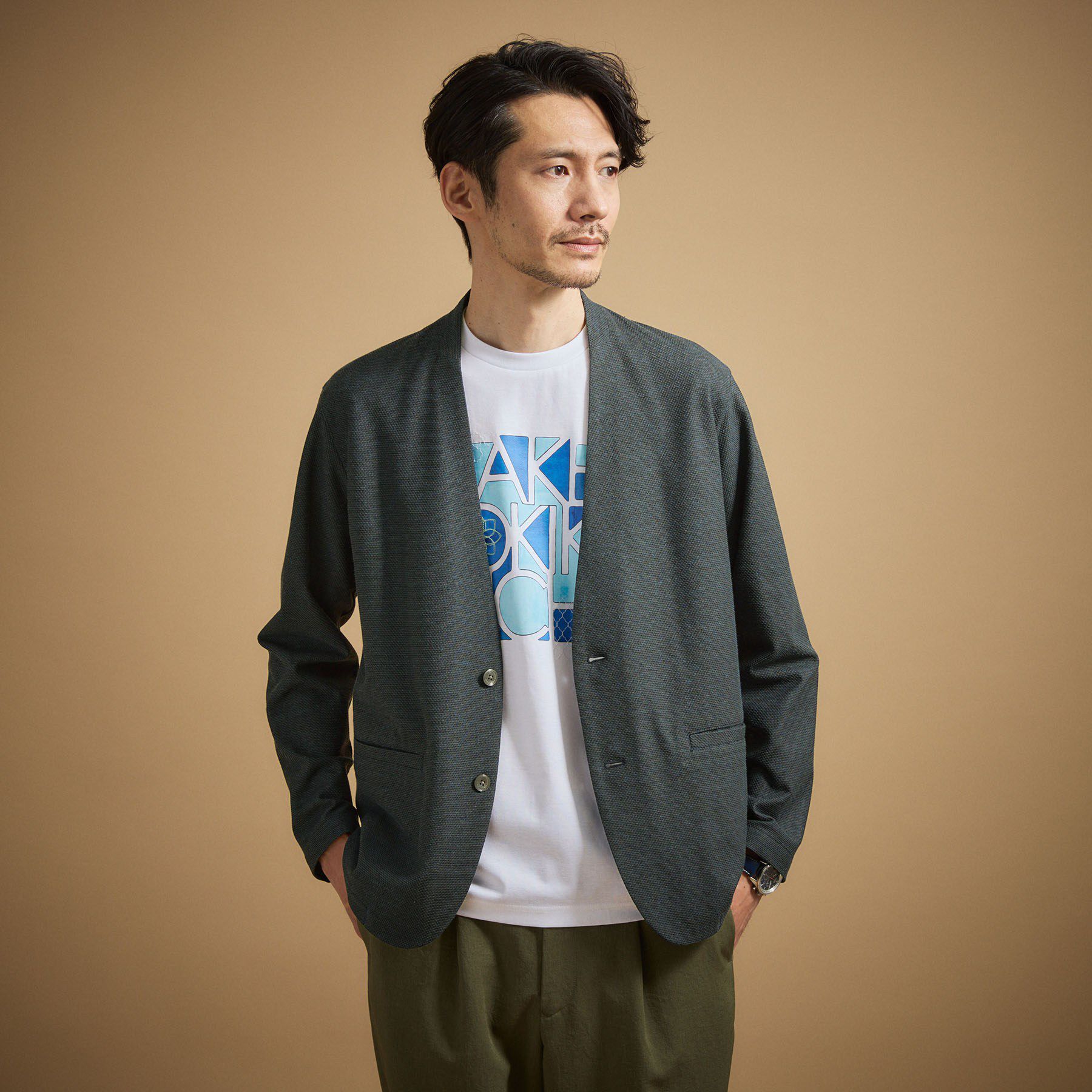 TAKEO KIKUCHI「【抗菌防臭】バーズアイメッシュノーカラージャケット」|カーディガン|