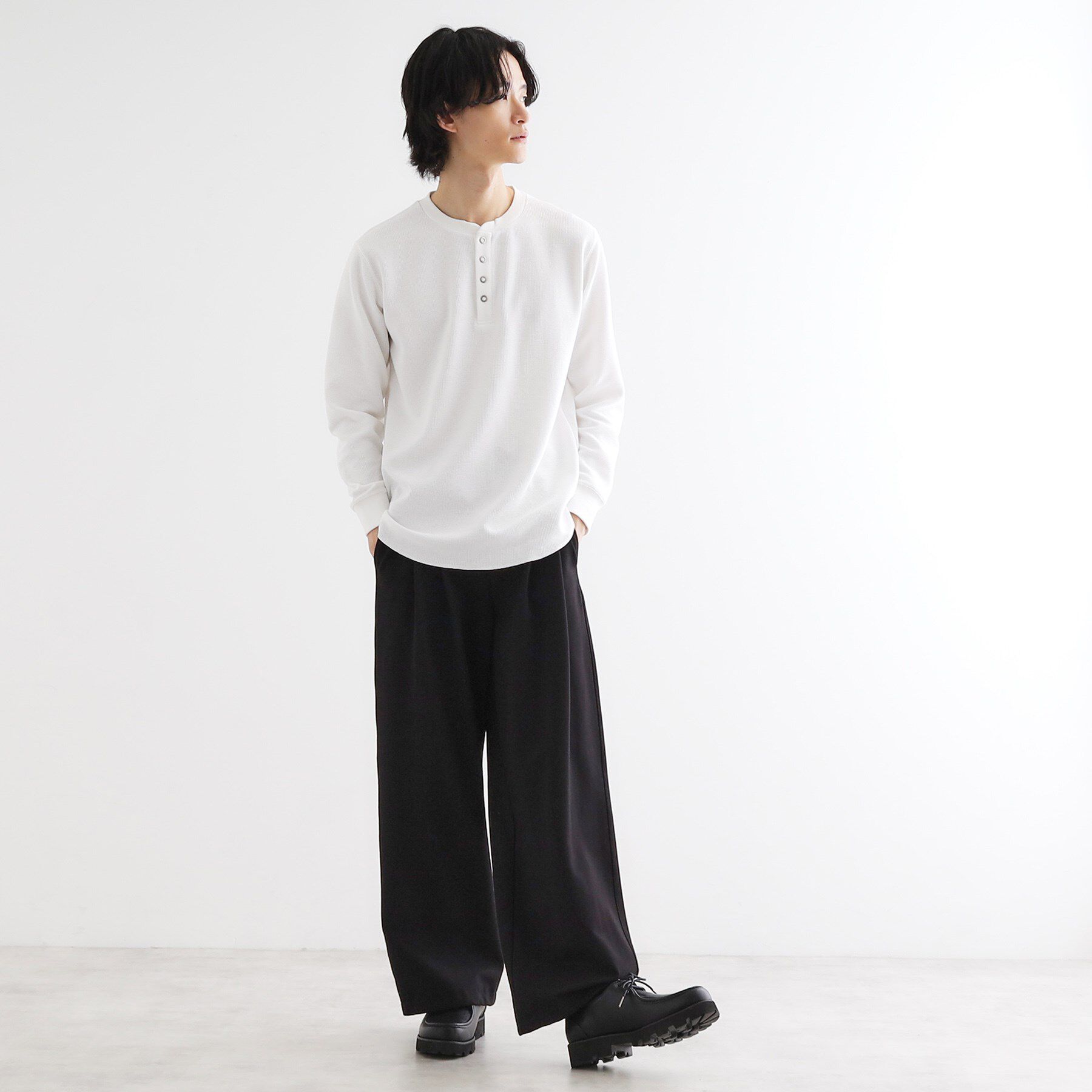 tk.TAKEO KIKUCHI「ワッフル＆スムースプレートヘンリーカットソー」|Tシャツ・カットソー|