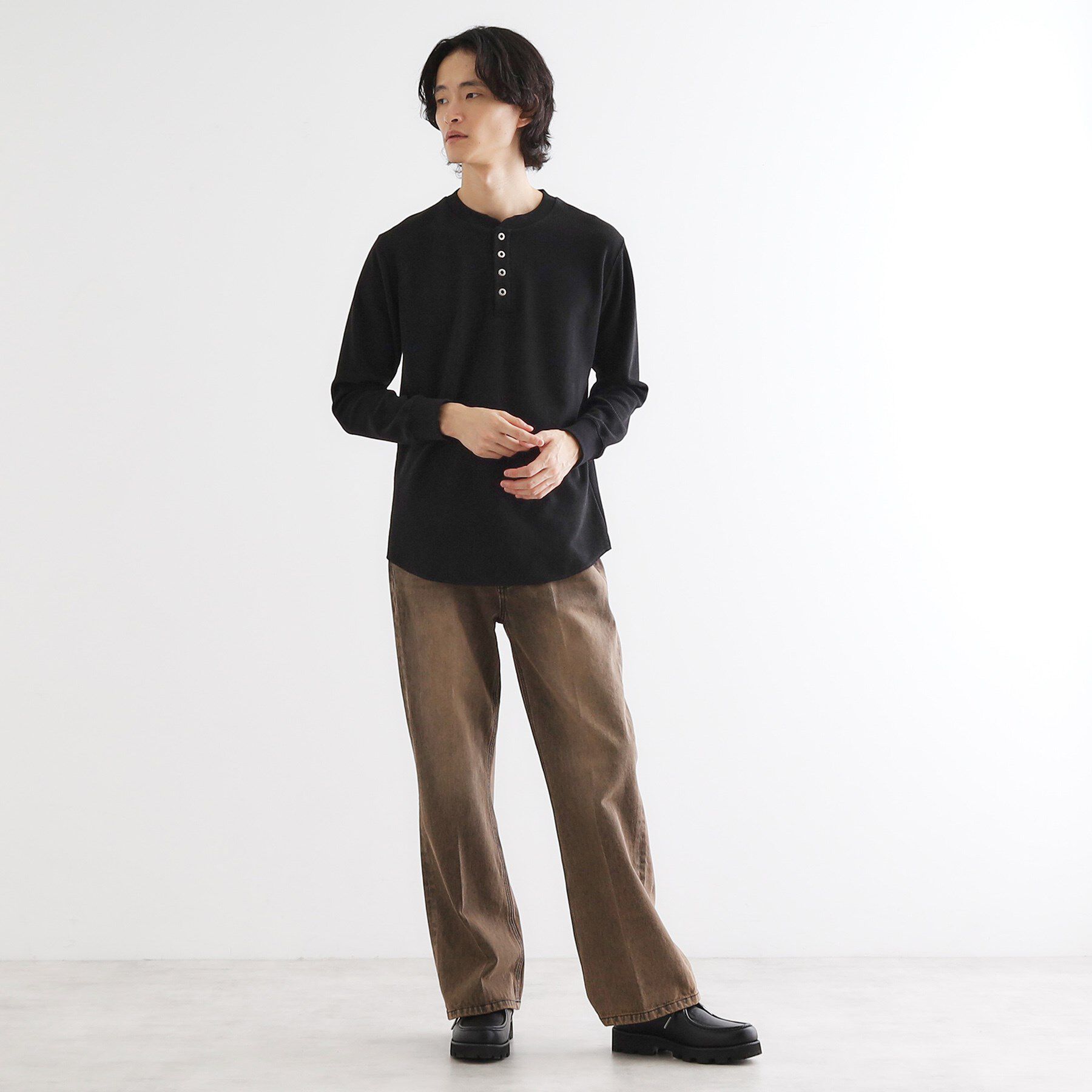 tk.TAKEO KIKUCHI「ワッフル＆スムースプレートヘンリーカットソー」|Tシャツ・カットソー|