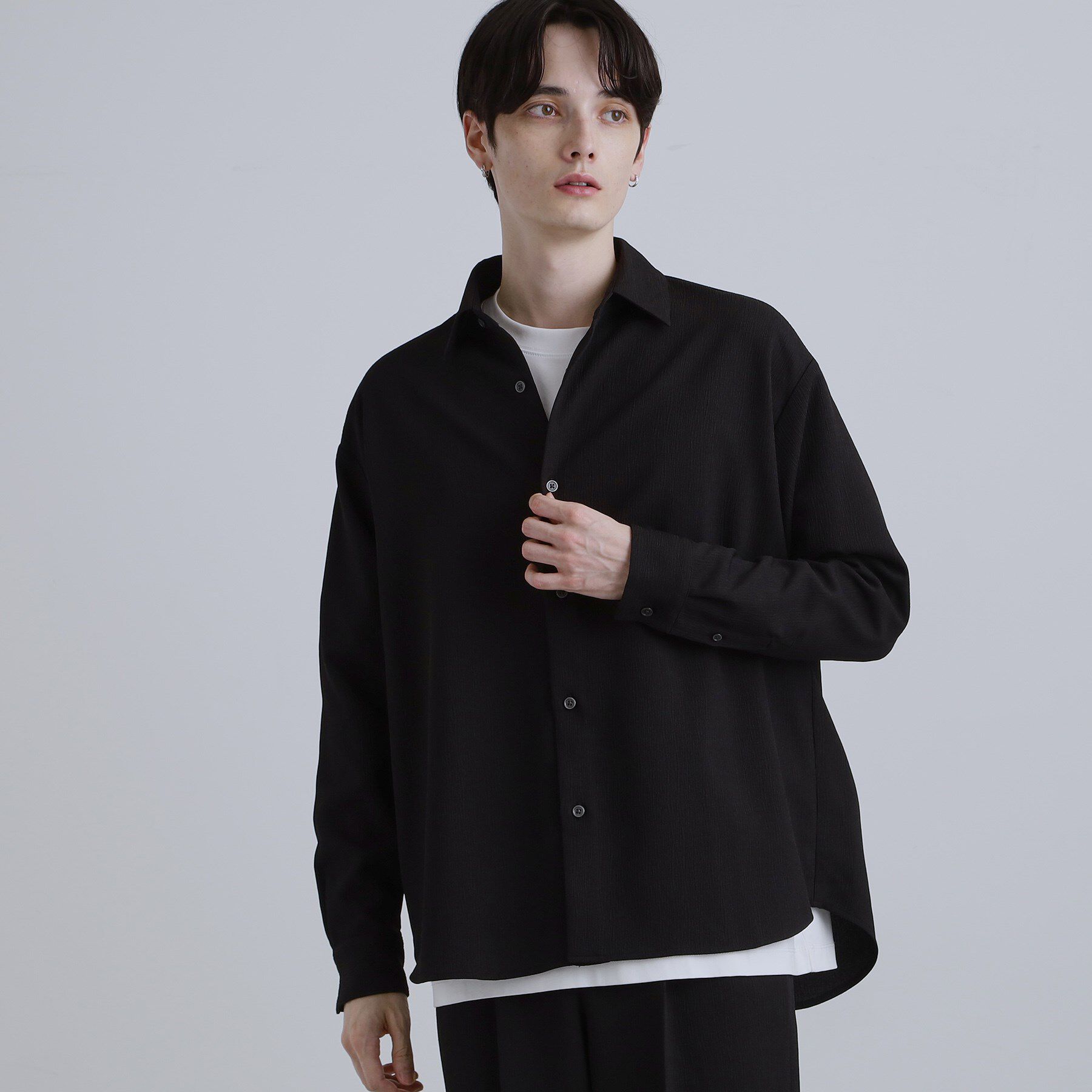 tk.TAKEO KIKUCHI「テッククレープシャツ」|シャツ・ブラウス|ブラック(019)