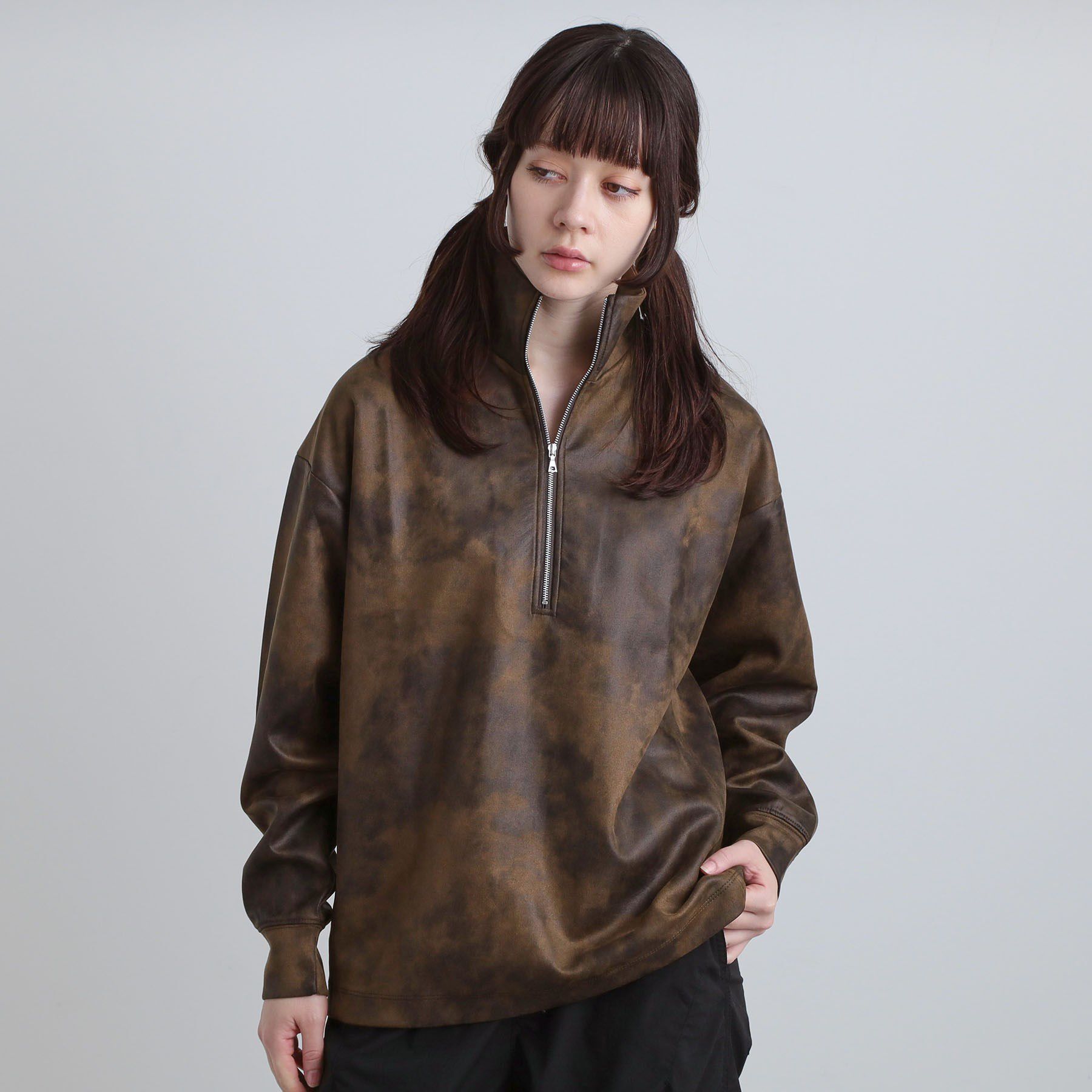 tk.TAKEO KIKUCHI「ヴィンテージライクプリント ハーフジッププルオーバー」|Tシャツ・カットソー|