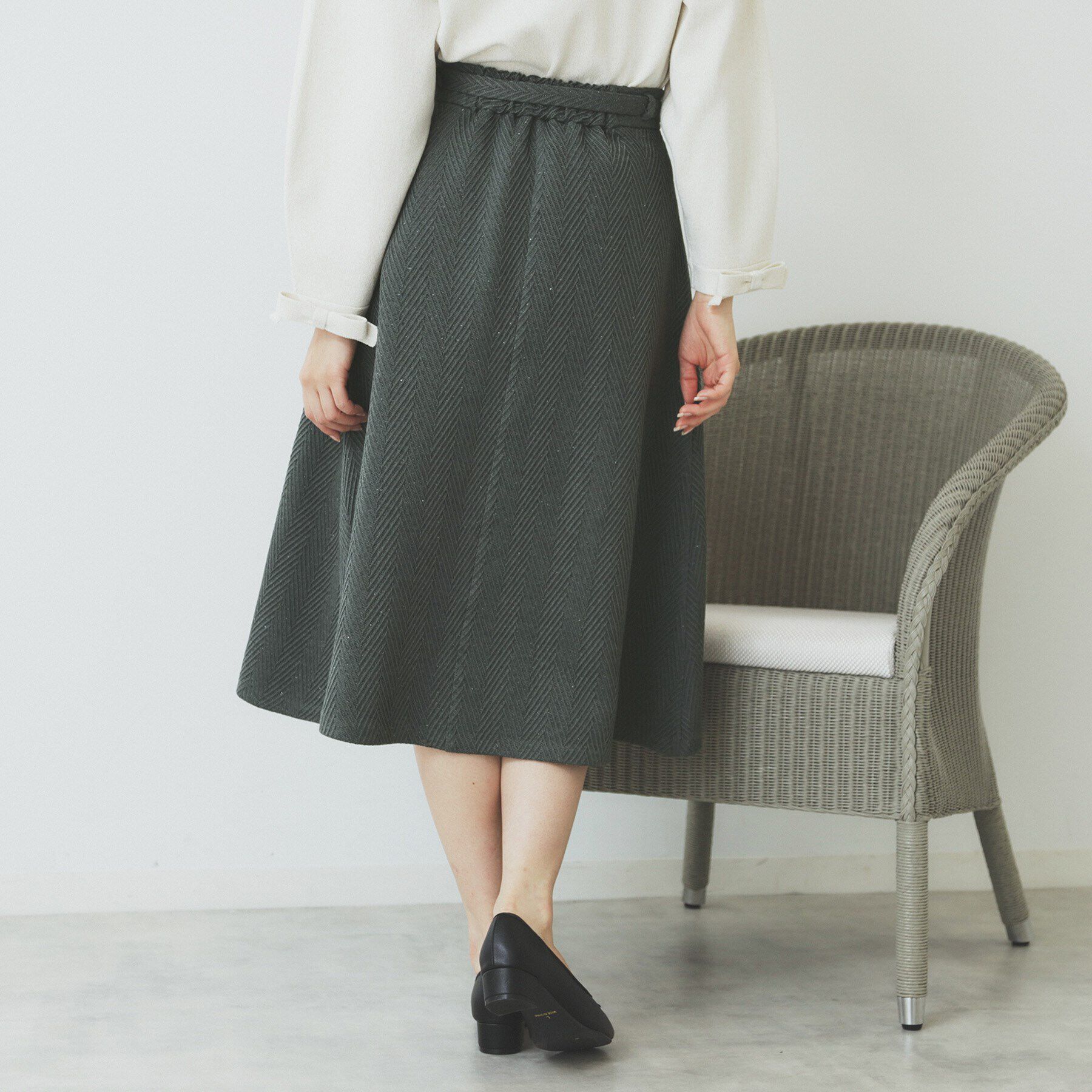 index「ツイードヘリンボーンフレアスカート【洗濯機洗い可/イージーアイロン】」|スカート|