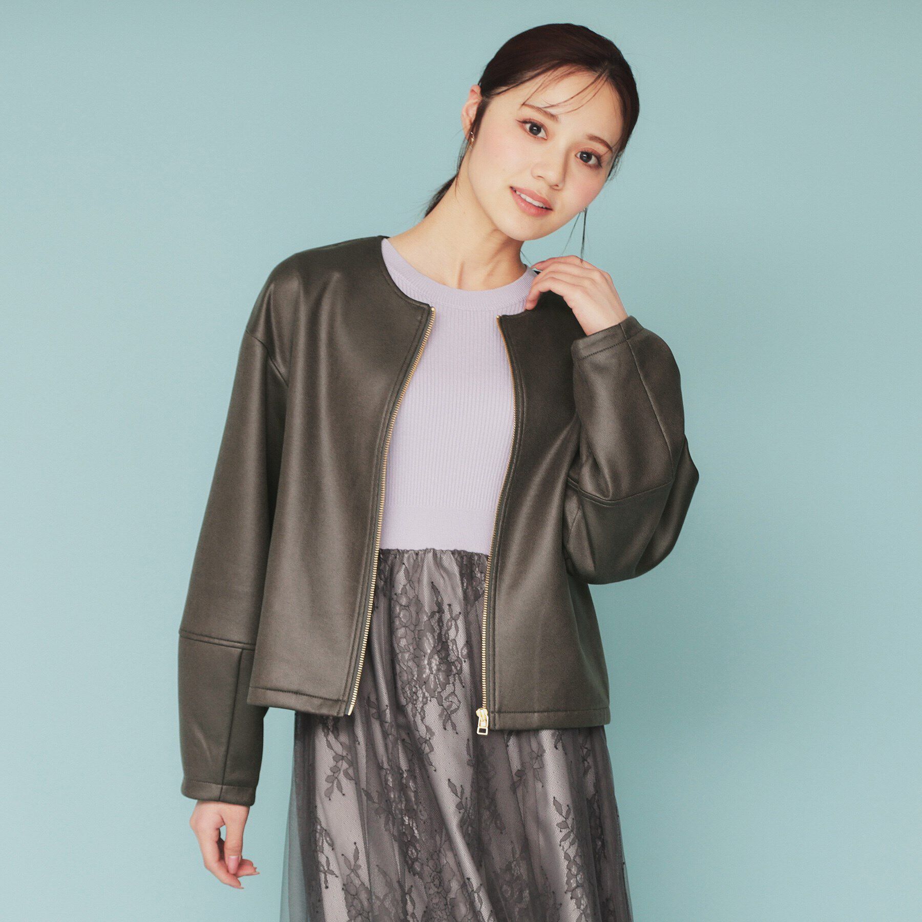 index「スウェードノーカラーブルゾン【洗濯機洗い可/防シワ/ストレッチ】」|ブルゾン・スタジャン|