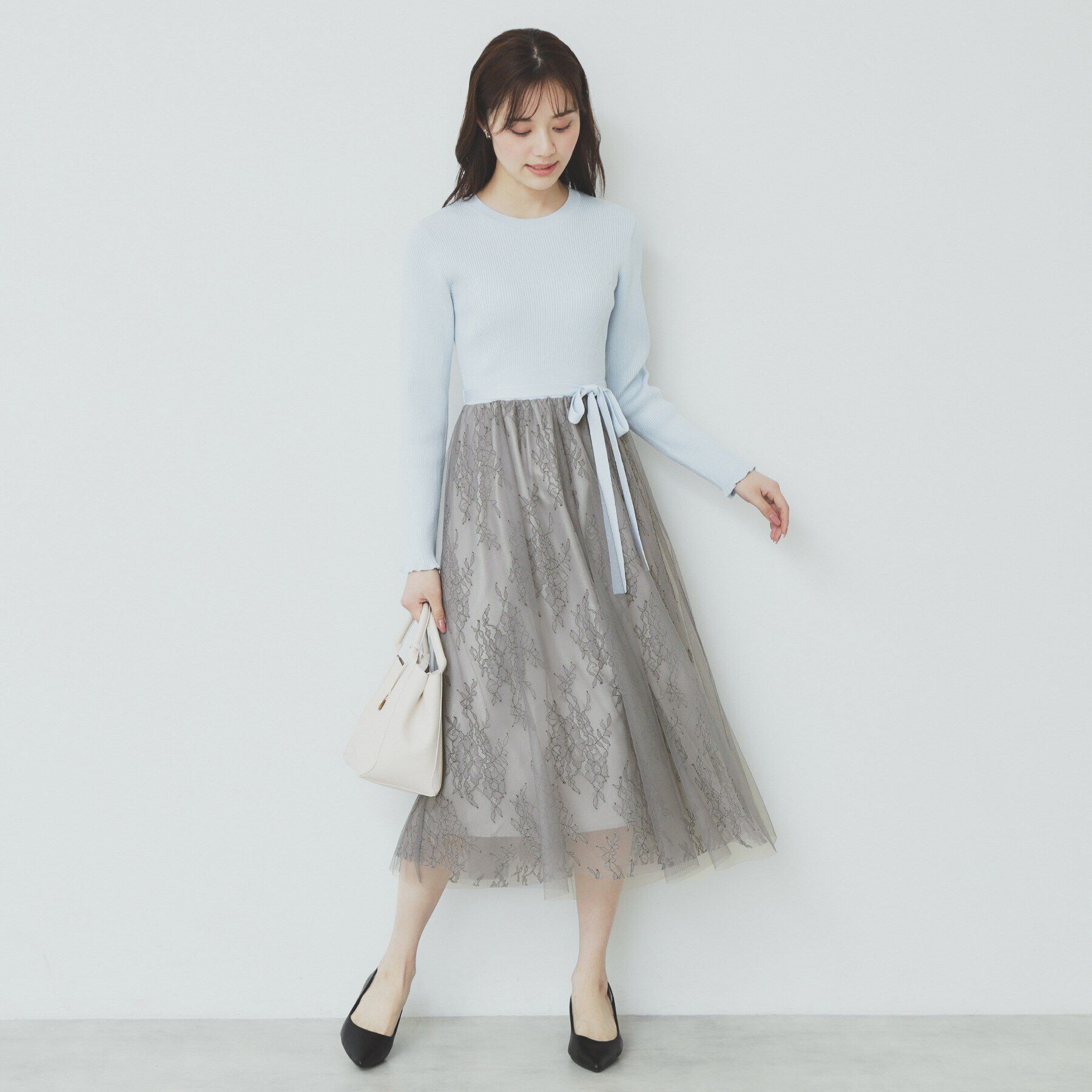 index「チュールレーススカートドッキングワンピース【洗濯機洗い可】」|ワンピース|