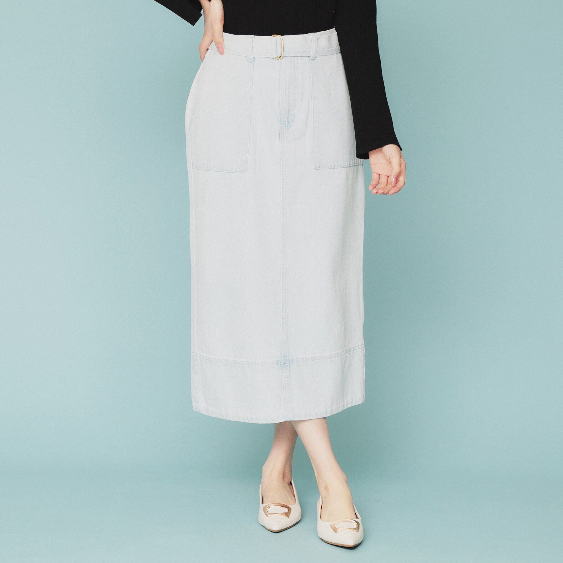 index「デニムタイトスカート【洗濯機洗い可】」|スカート|サックスブルー(09