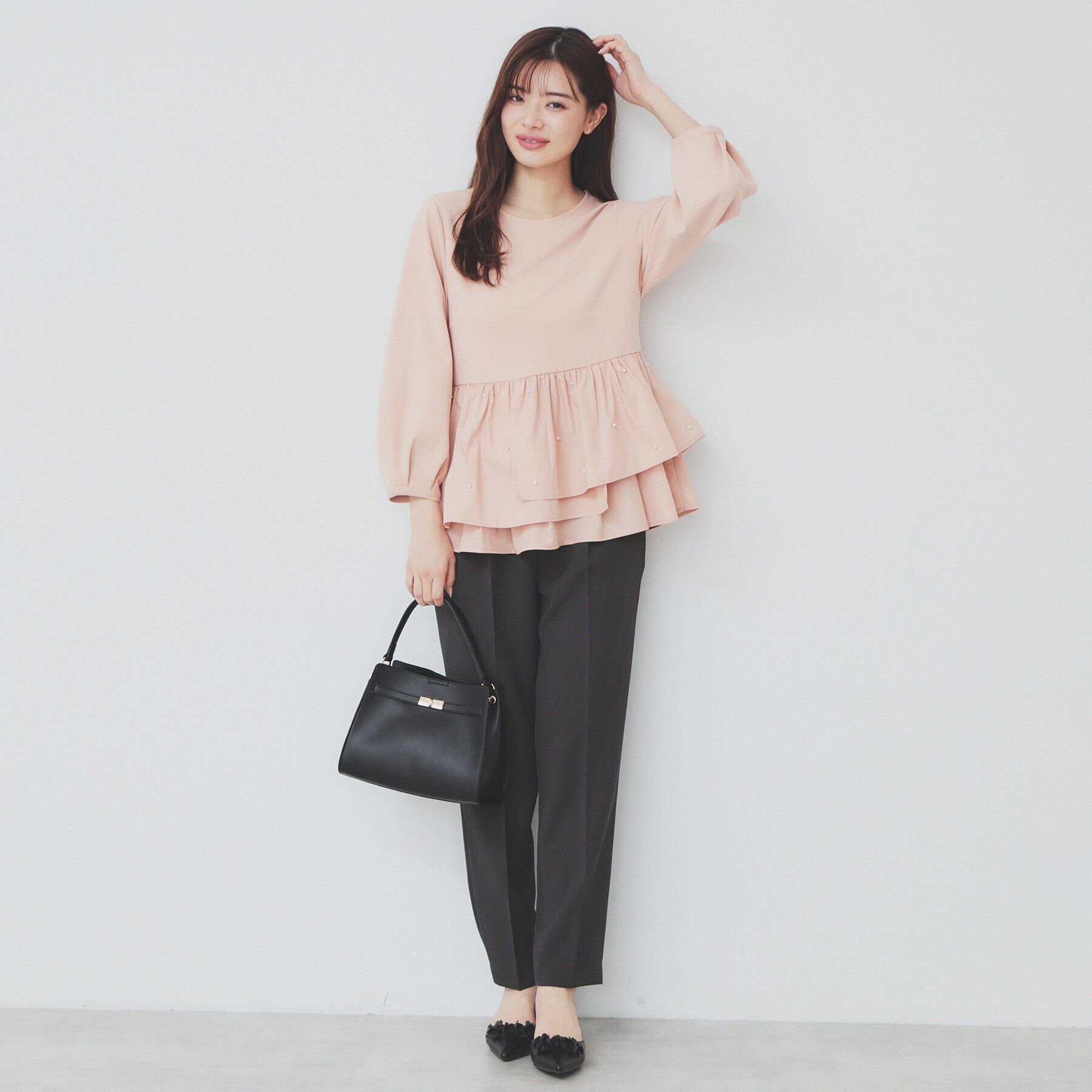 index「カットジョーゼットドッキングペプラムトップス【洗濯機可】」|Tシャツ・カットソー|