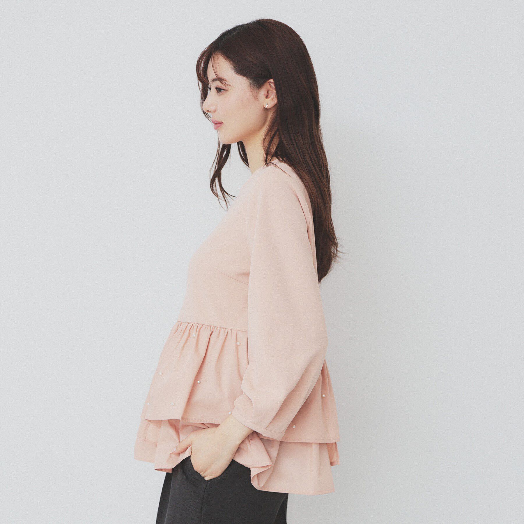 index「カットジョーゼットドッキングペプラムトップス【洗濯機可】」|Tシャツ・カットソー|