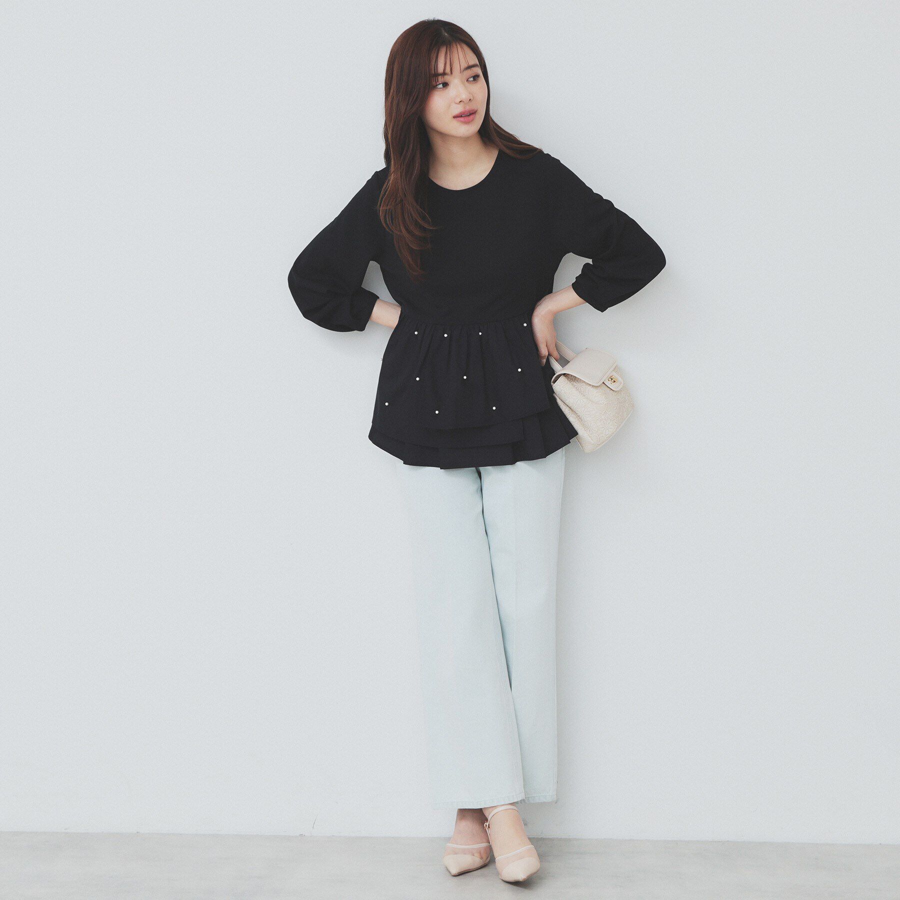 index「カットジョーゼットドッキングペプラムトップス【洗濯機可】」|Tシャツ・カットソー|