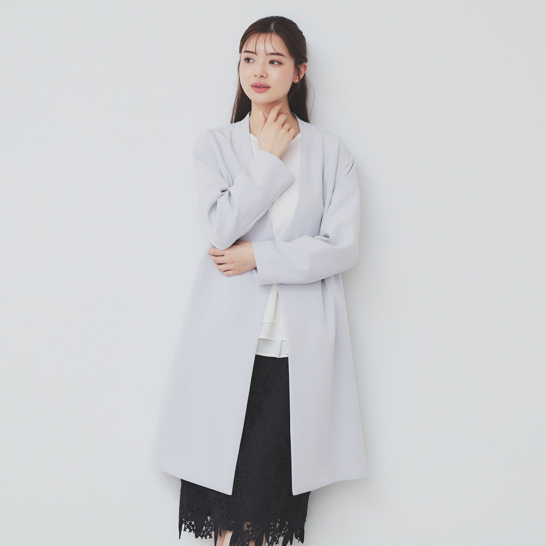 index「ストレッチノーカラーコート【洗濯機洗い可/イージーアイロン】」|ノーカラーコート|ライトグレー(011