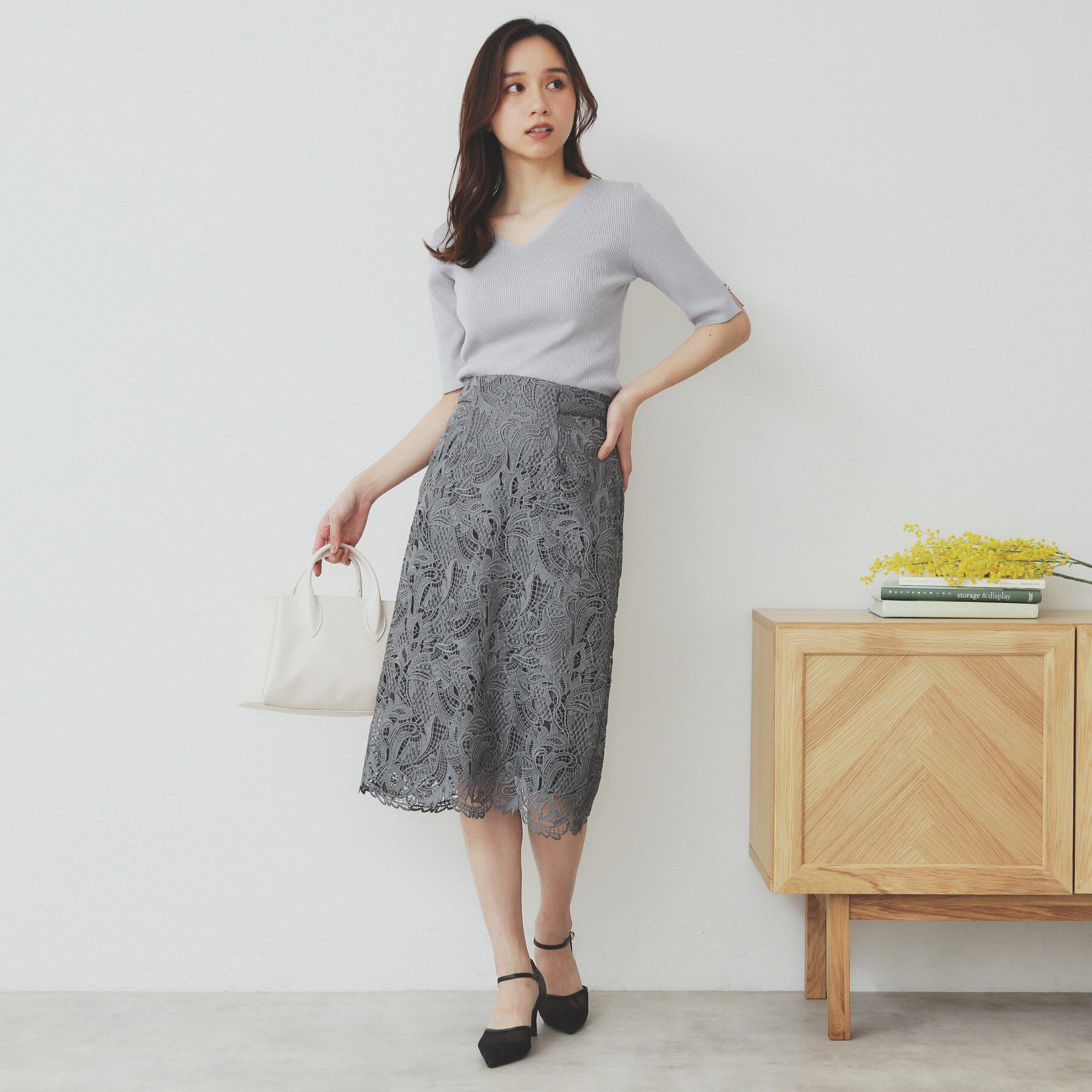 index「《5色展開》Vネックリブニット【洗濯機洗い可】」|ニット・セーター|