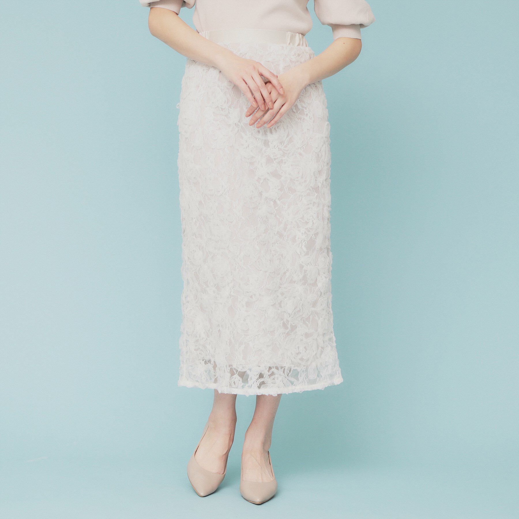 index「3Dレースタイトスカート【洗濯機洗い可】」|スカート|アイボリー(004)