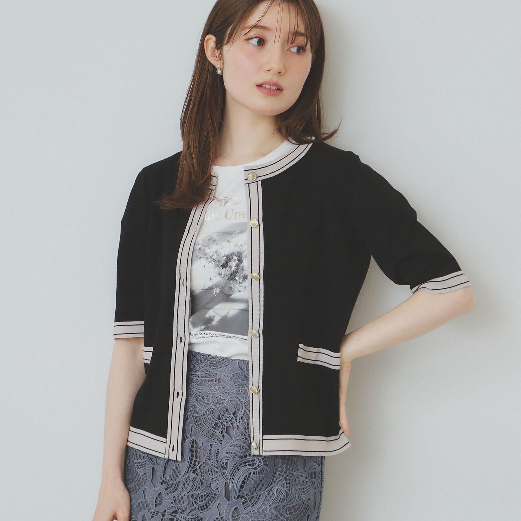 index「バイカラークルーネックカーディガン/オーガニックコットン混【UV/洗濯機洗い可】」|カーディガン|