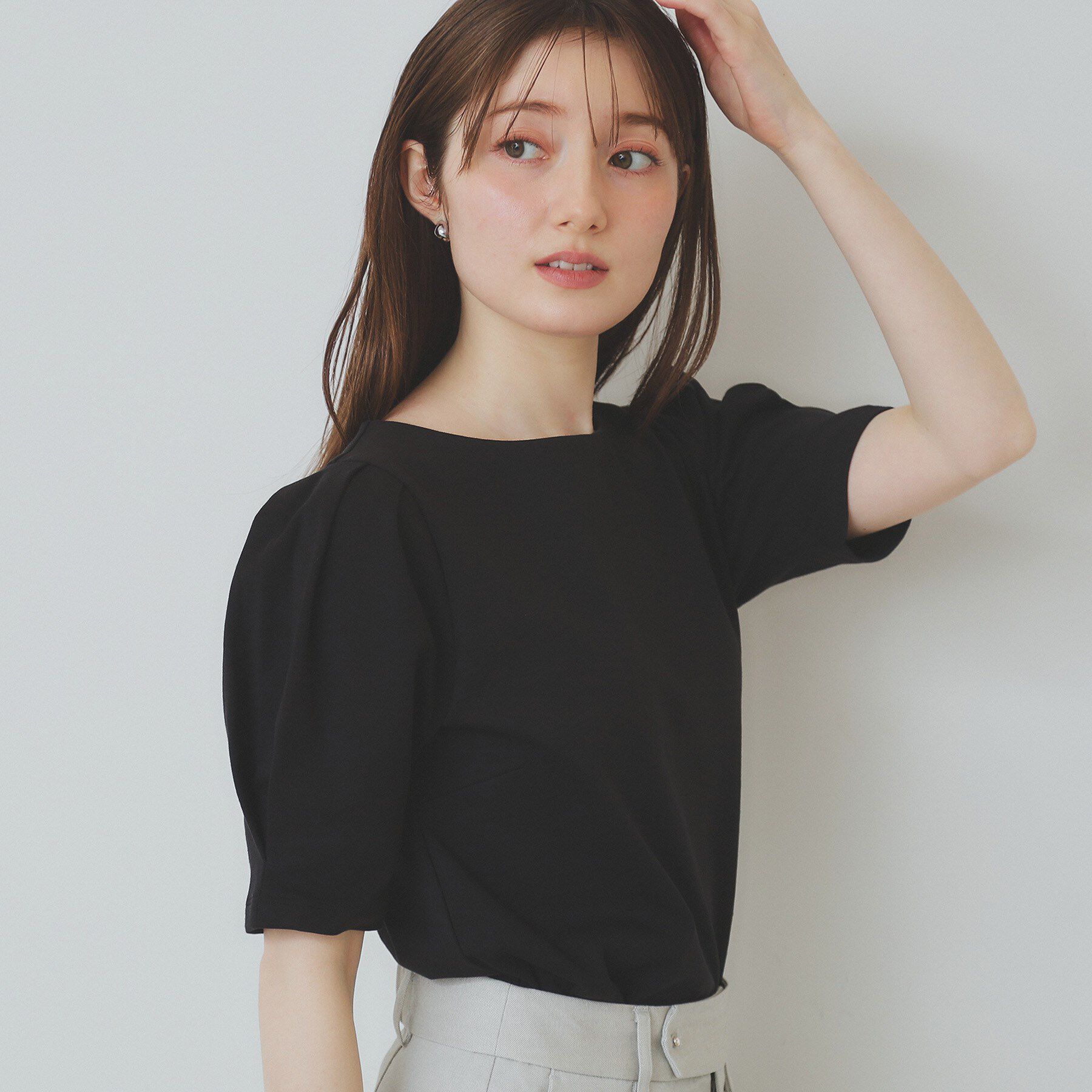 index「《10色展開/XS-LLサイズ》コットンスムースタックスリーブトップス【UV/接触冷感/洗濯機洗い可」|Tシャツ・カットソー|ブラック(819)