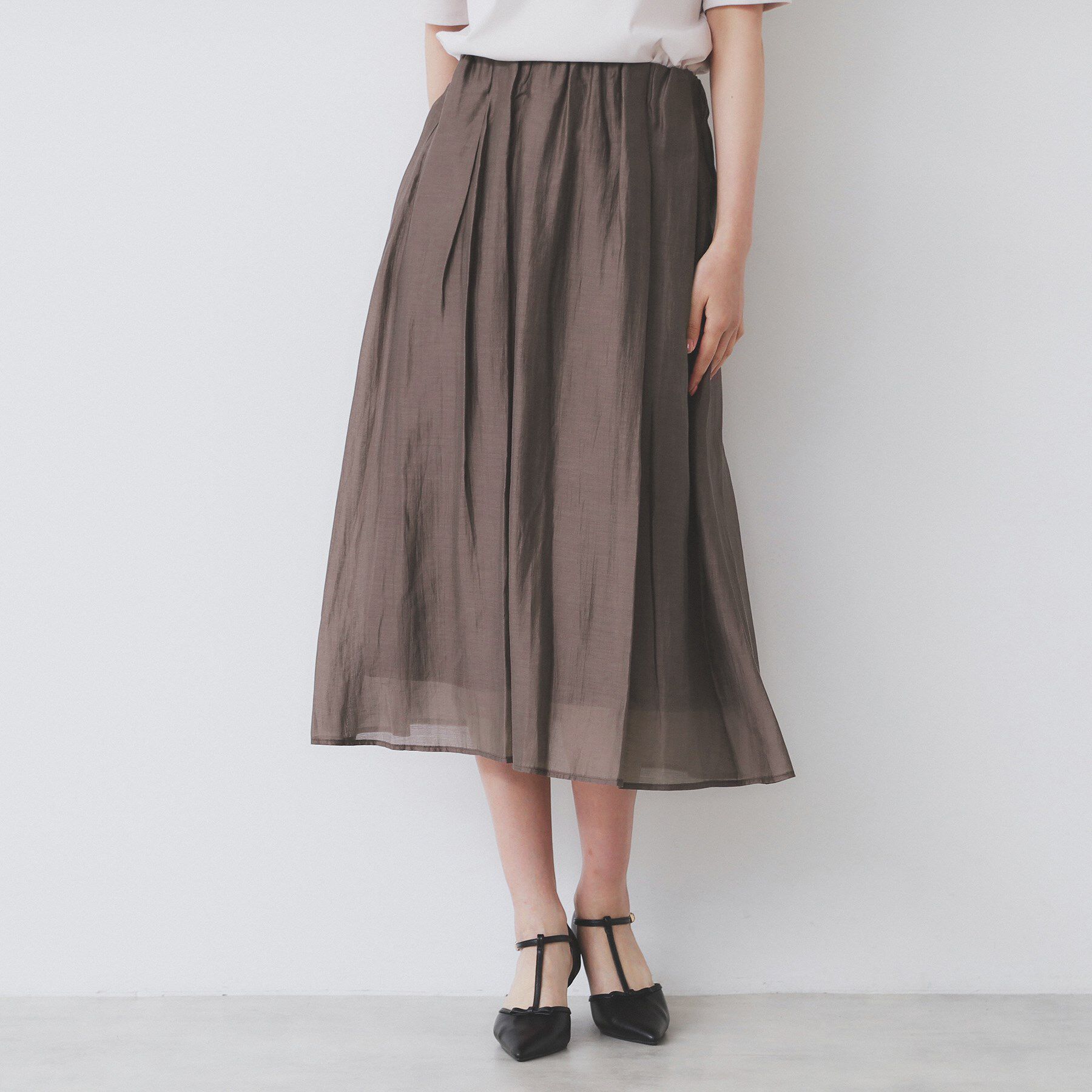 index「シアーギャザーフレアスカート【洗濯機洗い可】」|スカート|ブラウン(044)