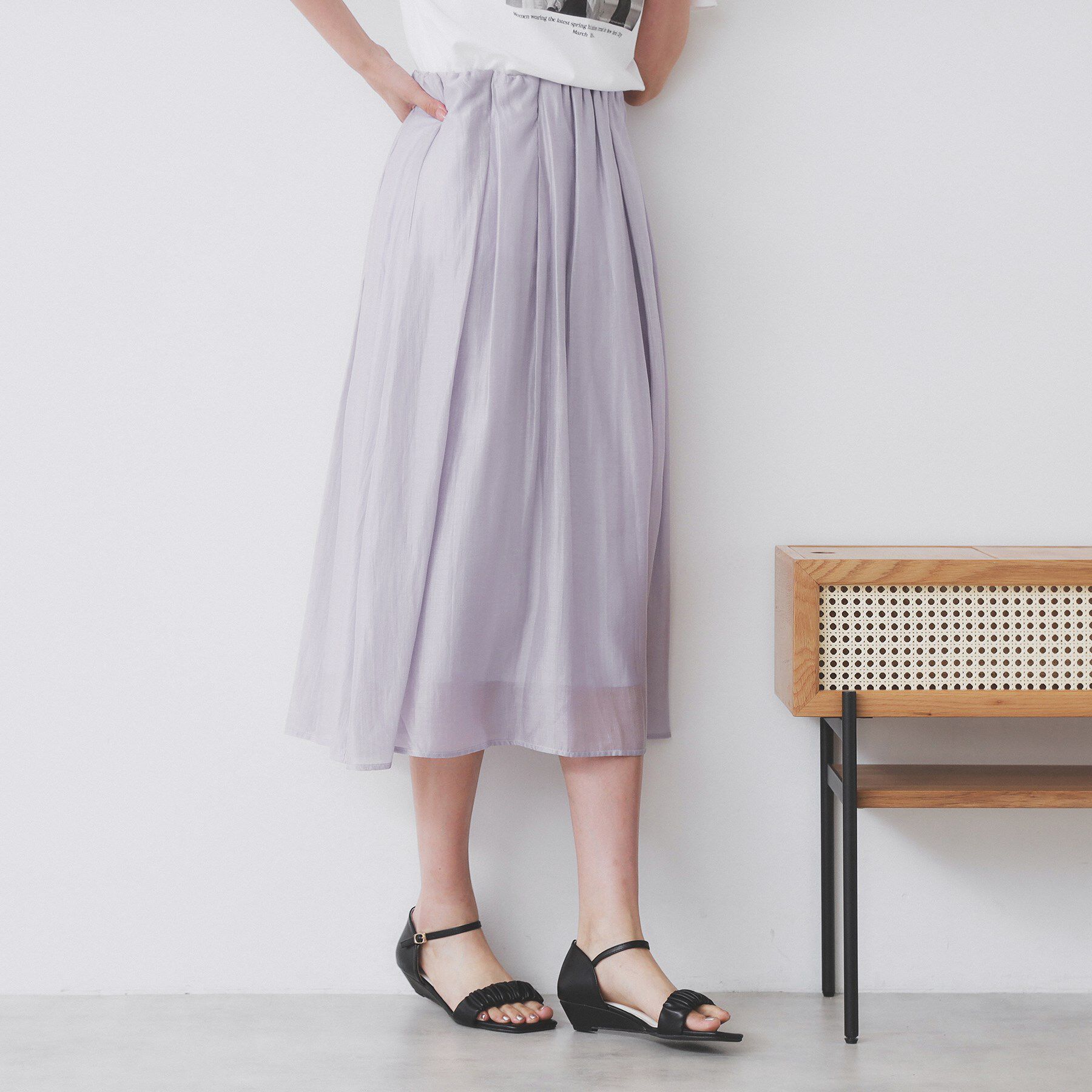 index「シアーギャザーフレアスカート【洗濯機洗い可】」|スカート|ラベンダー(080)