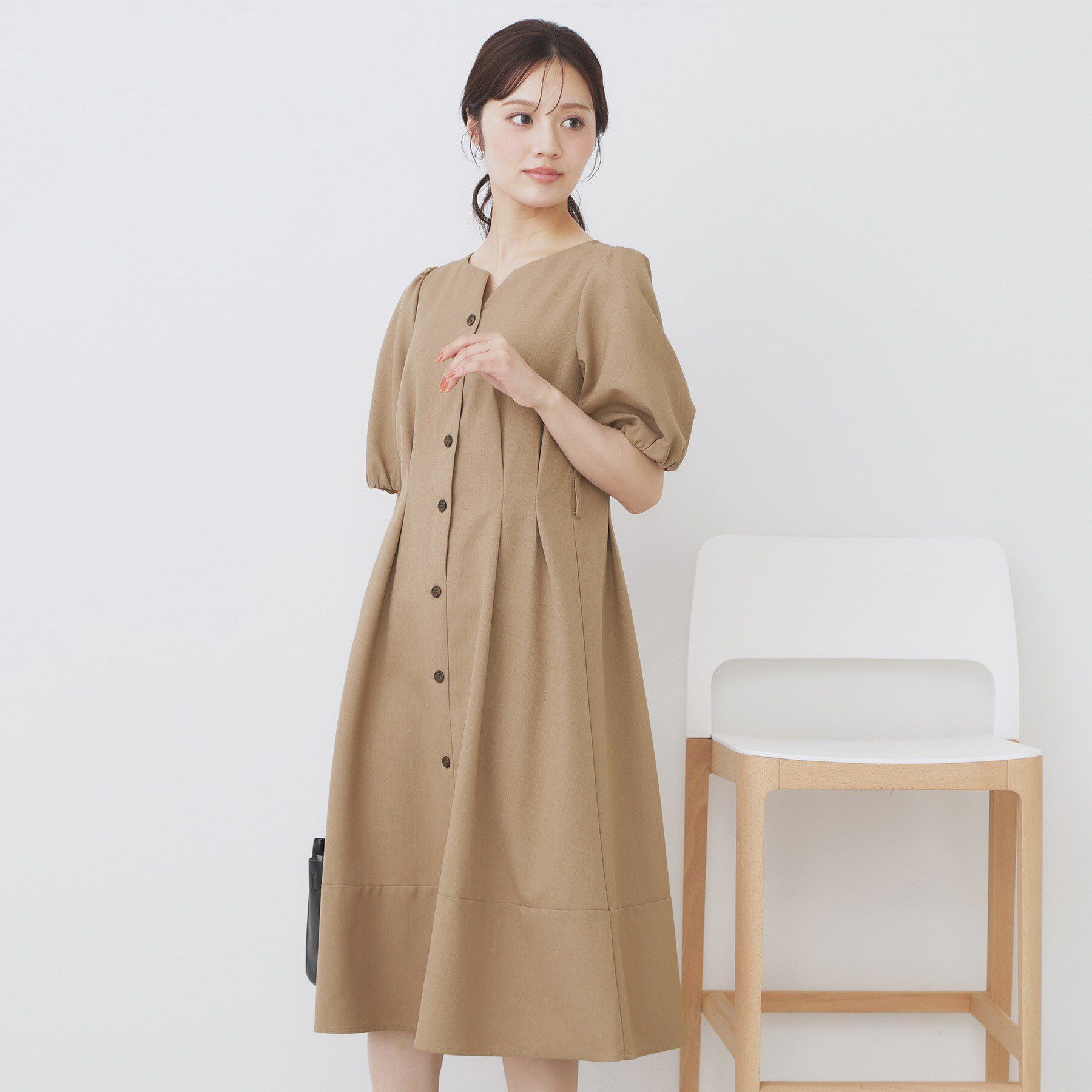 index「タックパフスリーブワンピース【洗濯機洗い可/イージーアイロン】」|ワンピース|