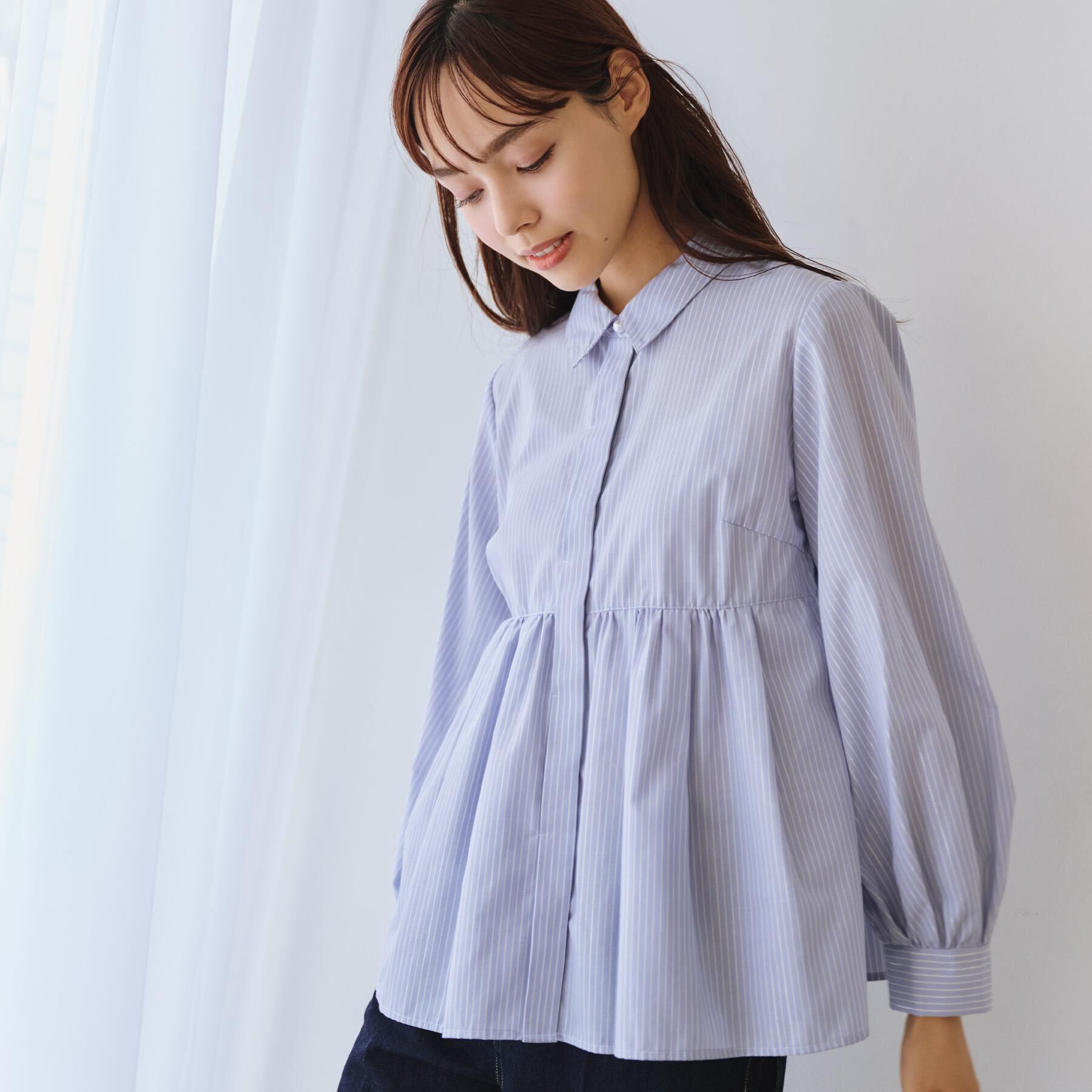index「ラメストライプ衿付きペプラムブラウス【洗濯機OK/イージーアイロン/防シワ】《6col》」|シャツ・ブラウス|