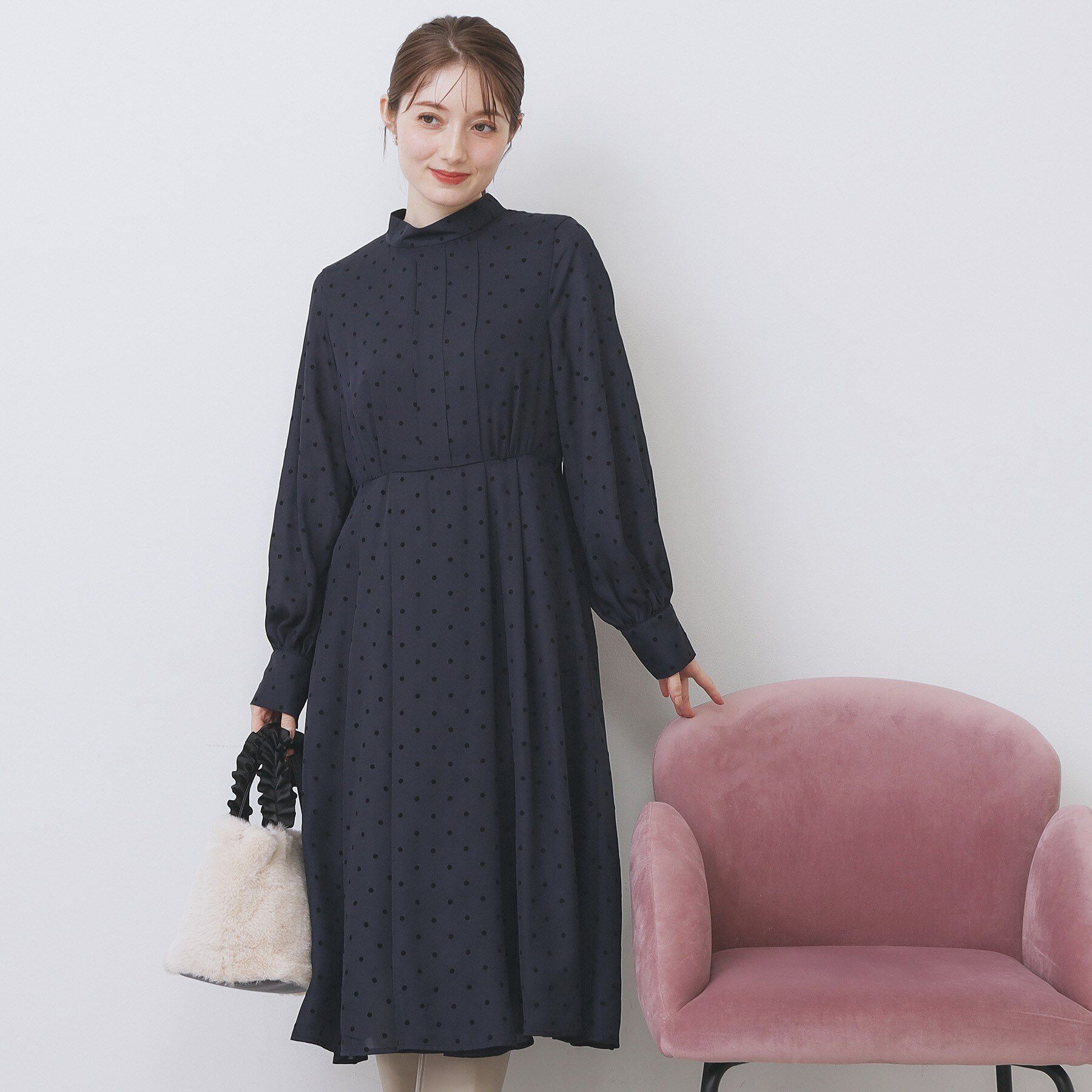 index「ドットデザインタックワンピース【洗濯機OK/イージーアイロン】」|ワンピース|