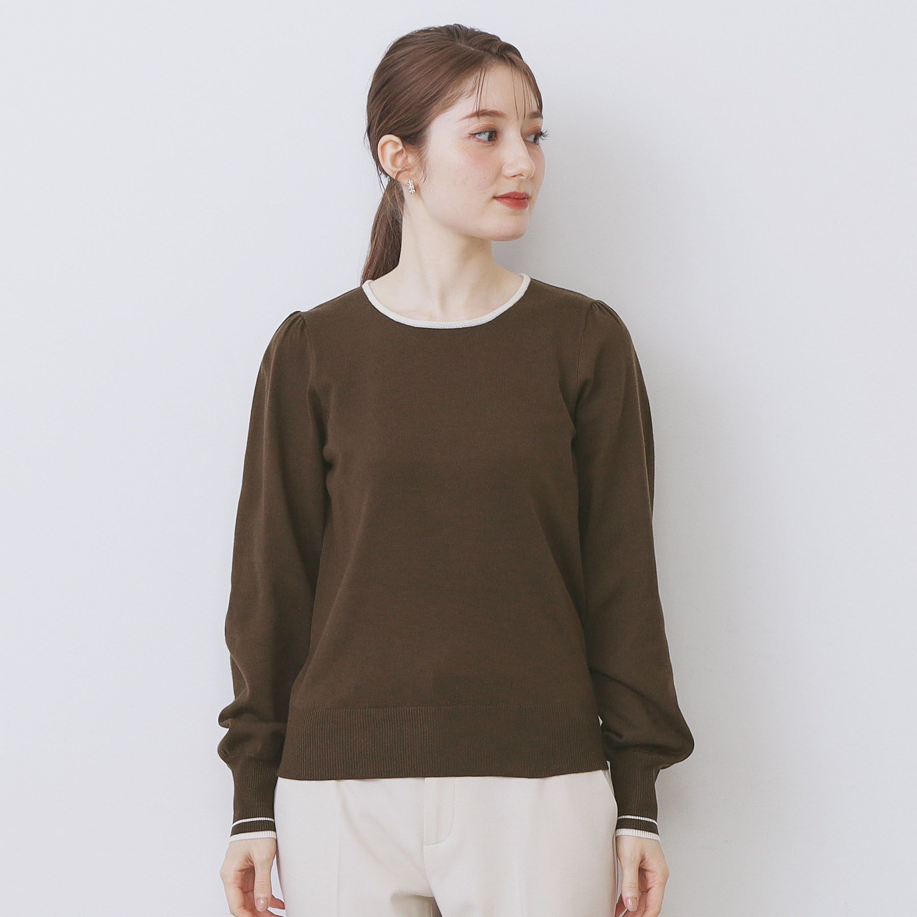 index「バイカラーパフスリーブニット【洗濯機OK】」|ニット・セーター|