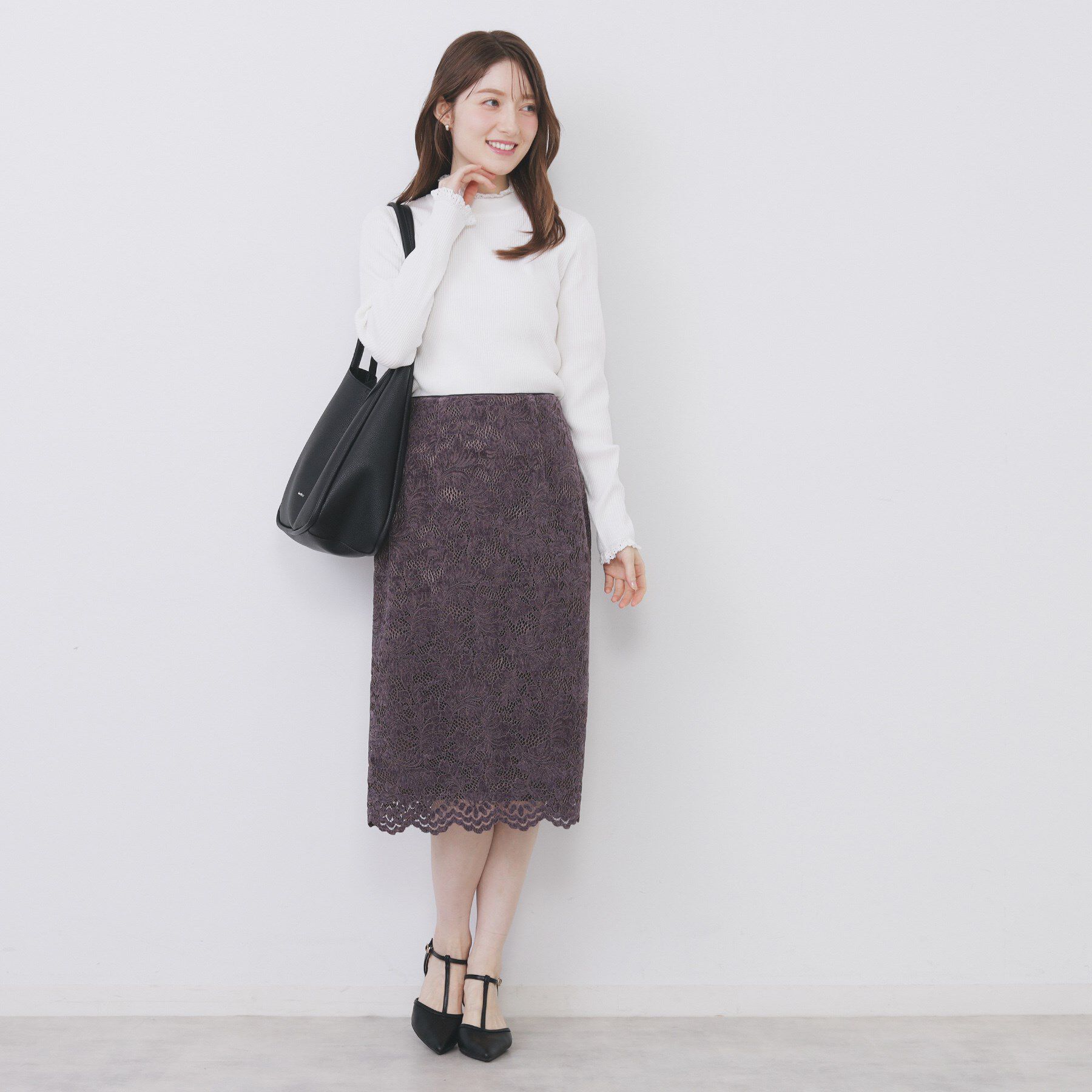 index「コットンレースフリルリブニット【洗濯機OK/抗ピル】」|ニット・セーター|