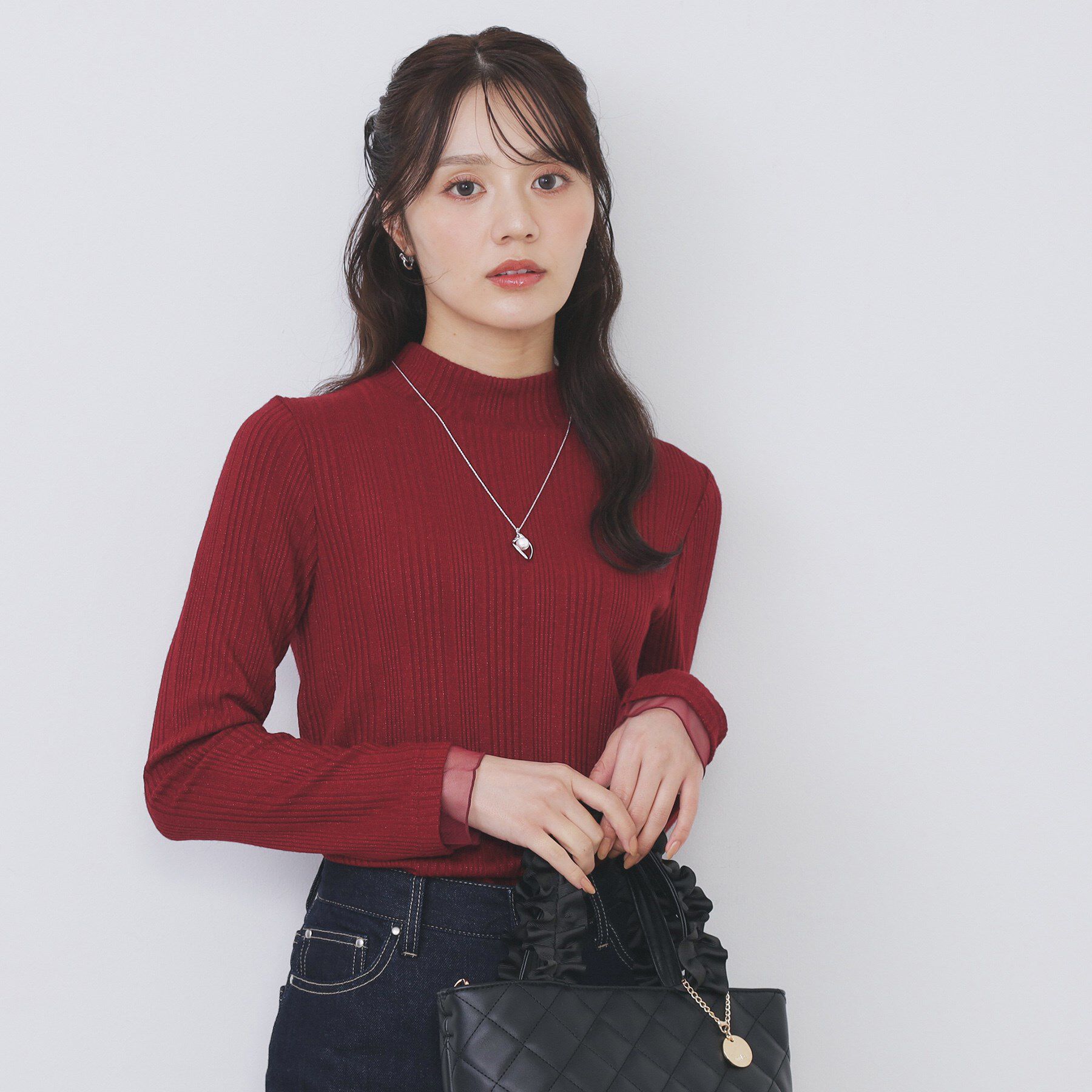 index「ランダムリブハイネックトップス【洗濯機OK/吸湿発熱】」|Tシャツ・カットソー|ボルドー(864)