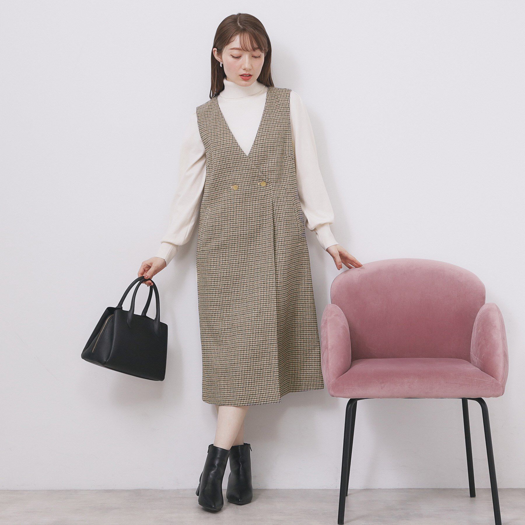 index「ラップ風ツイードジャンスカ【洗濯機OK/防シワ】」|ワンピース|