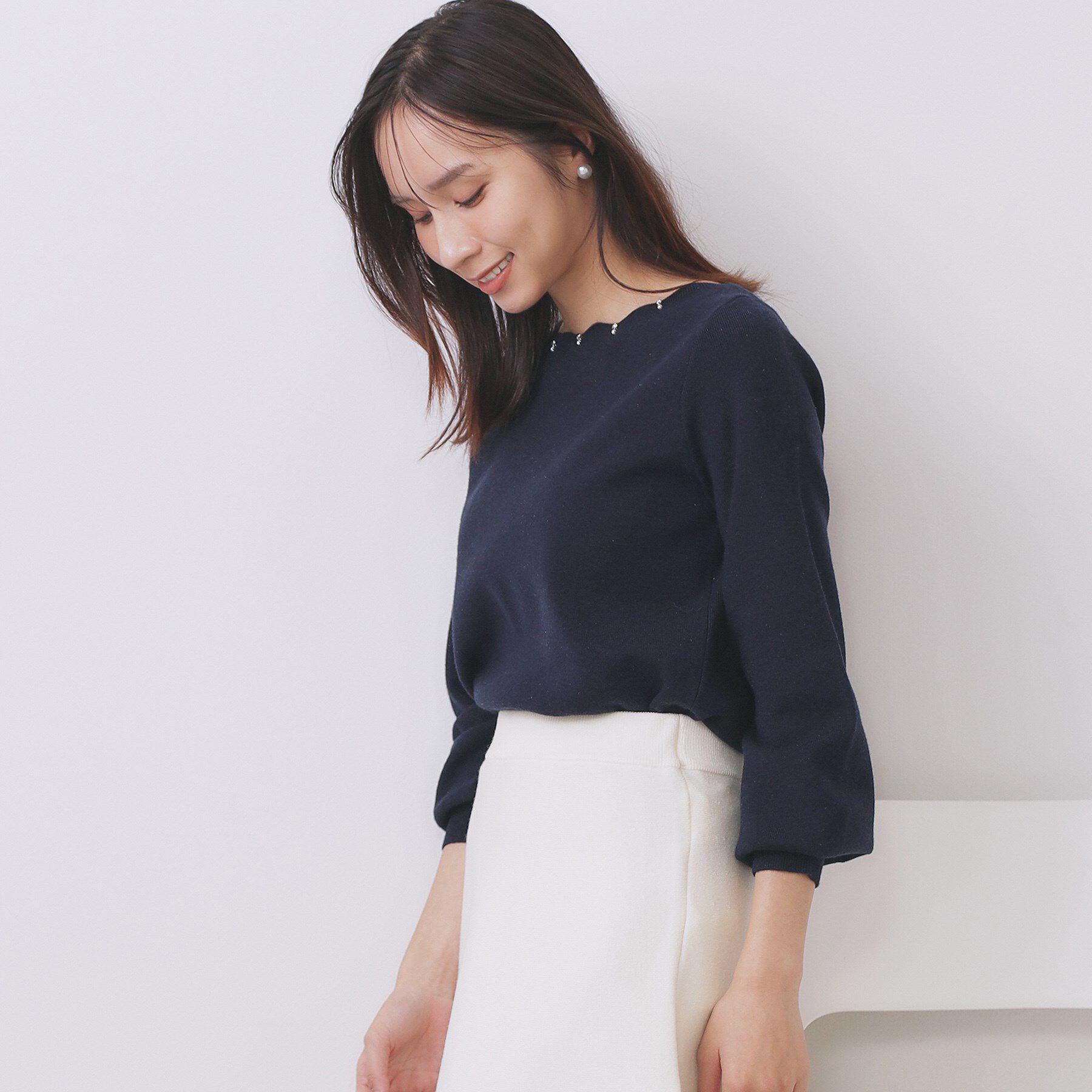 index「ラメスカラップビジューデザインニット【洗濯機OK】《6col/S～LL》」|ニット・セーター|