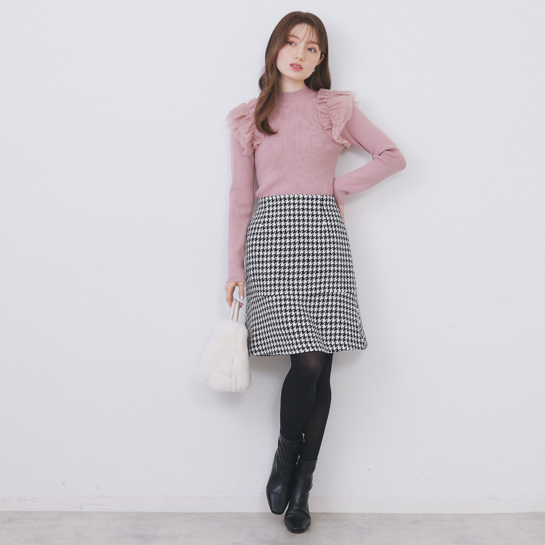 index「ラメスパンコール千鳥柄ペプラムミニスカート【洗濯機OK/イージーアイロン】」|スカート|