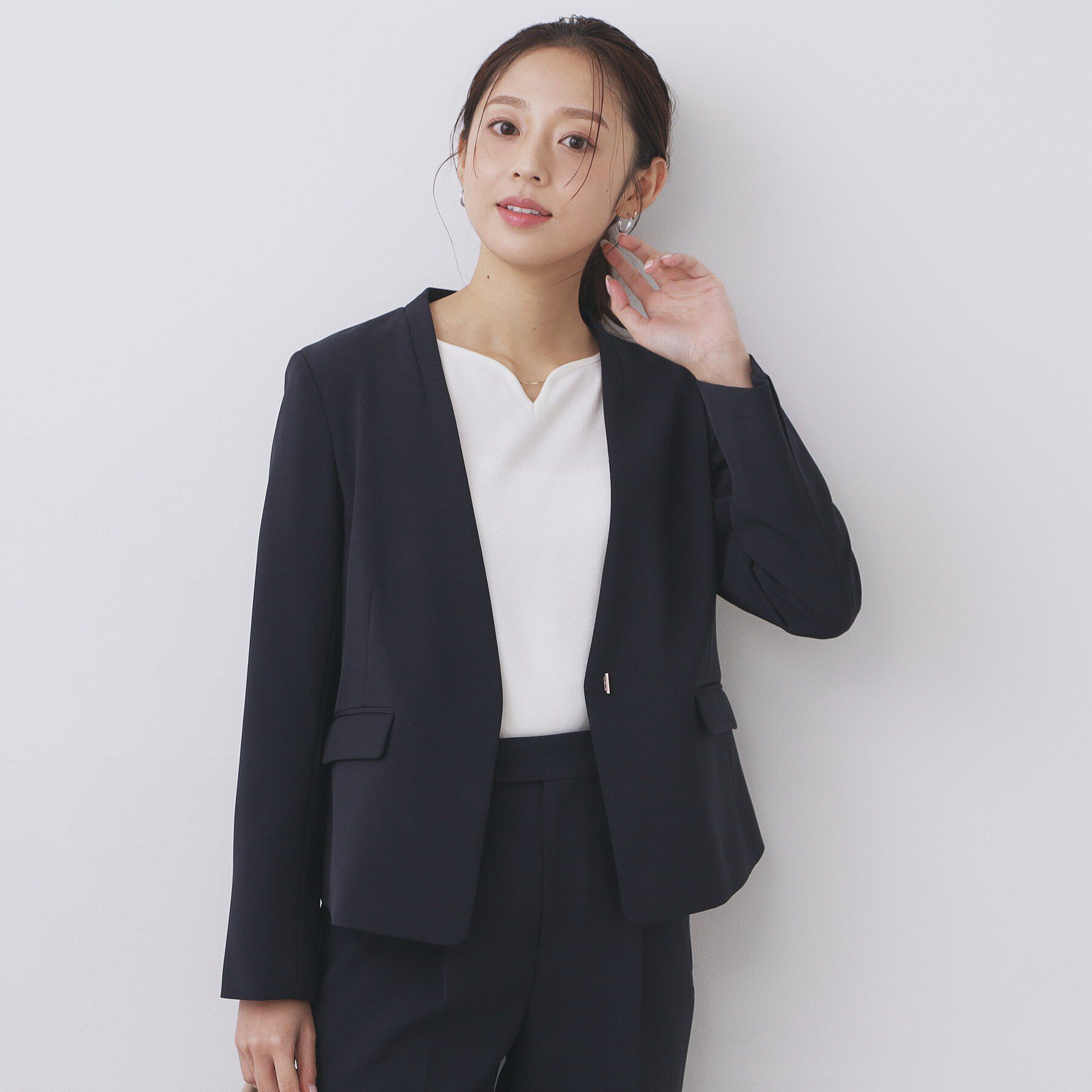 index「ストレッチノーカラージャケット/セットアップ対応【洗濯機OK/防シワ/イージーアイロン】」|ノーカラージャケット|