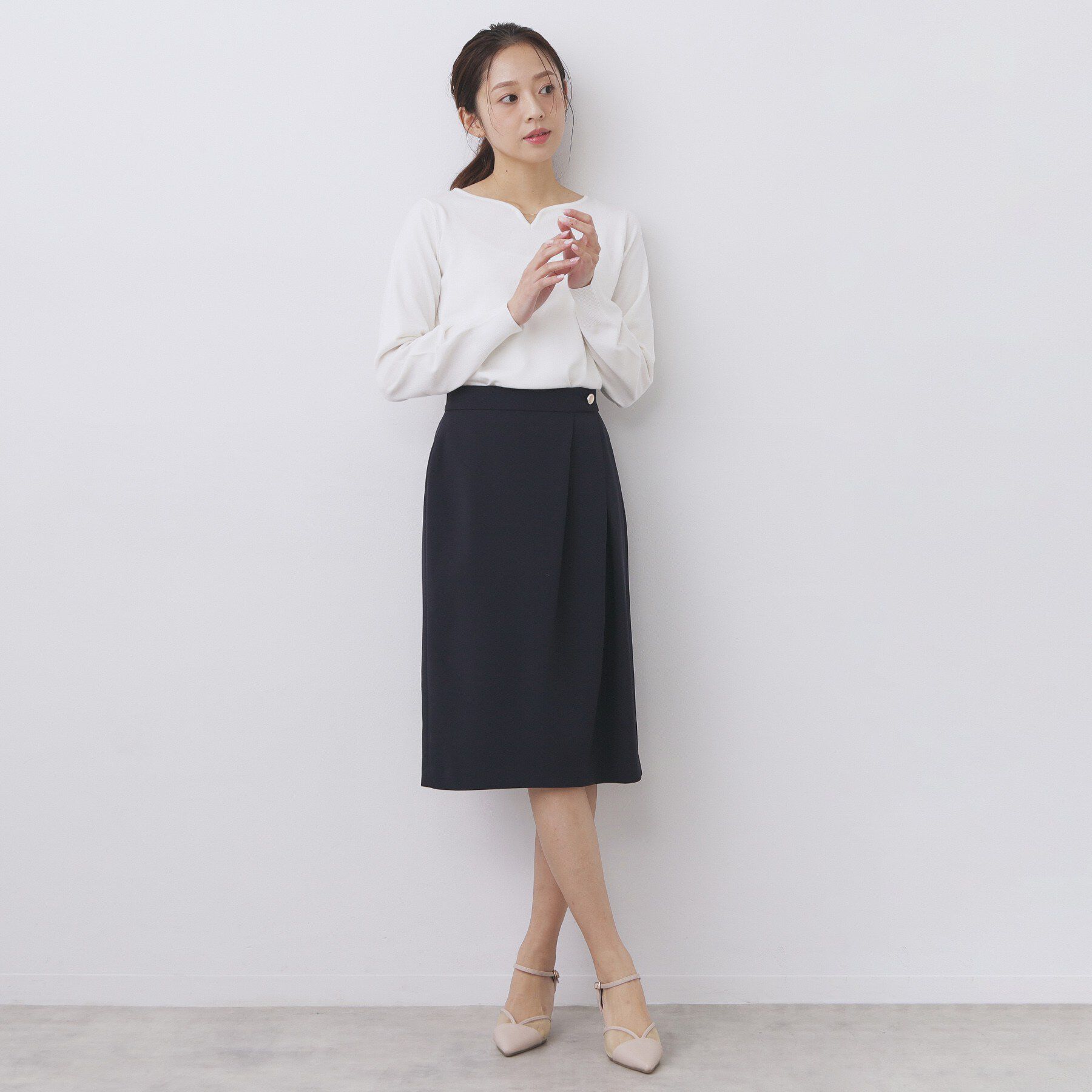 index「アシンメトリーストレッチタックスカート/セットアップ対応【洗濯機OK/防シワ/イージーアイロン】」|スカート|