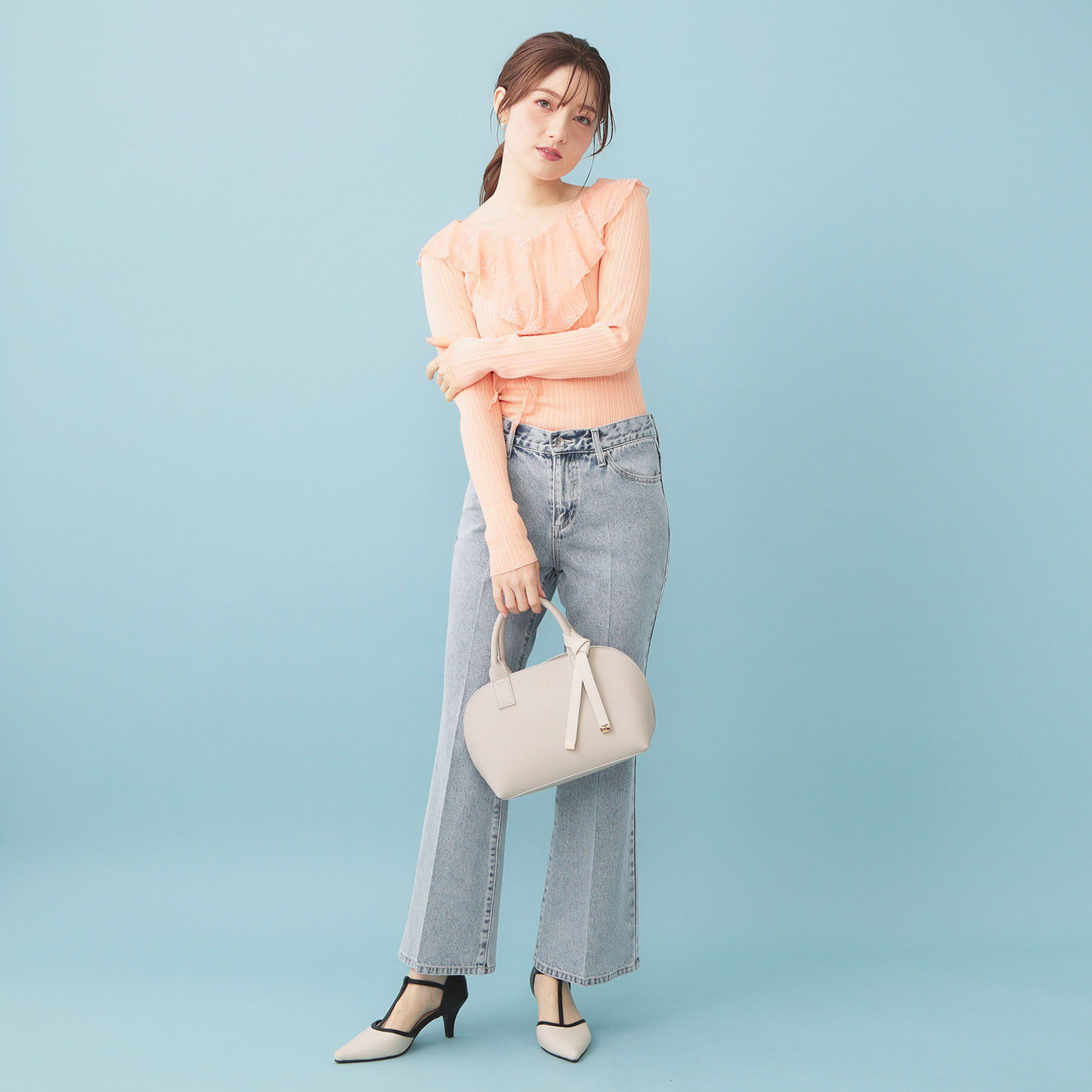 index「レースフリルVネックリブニット【洗濯機OK/抗ピル】」|ニット・セーター|