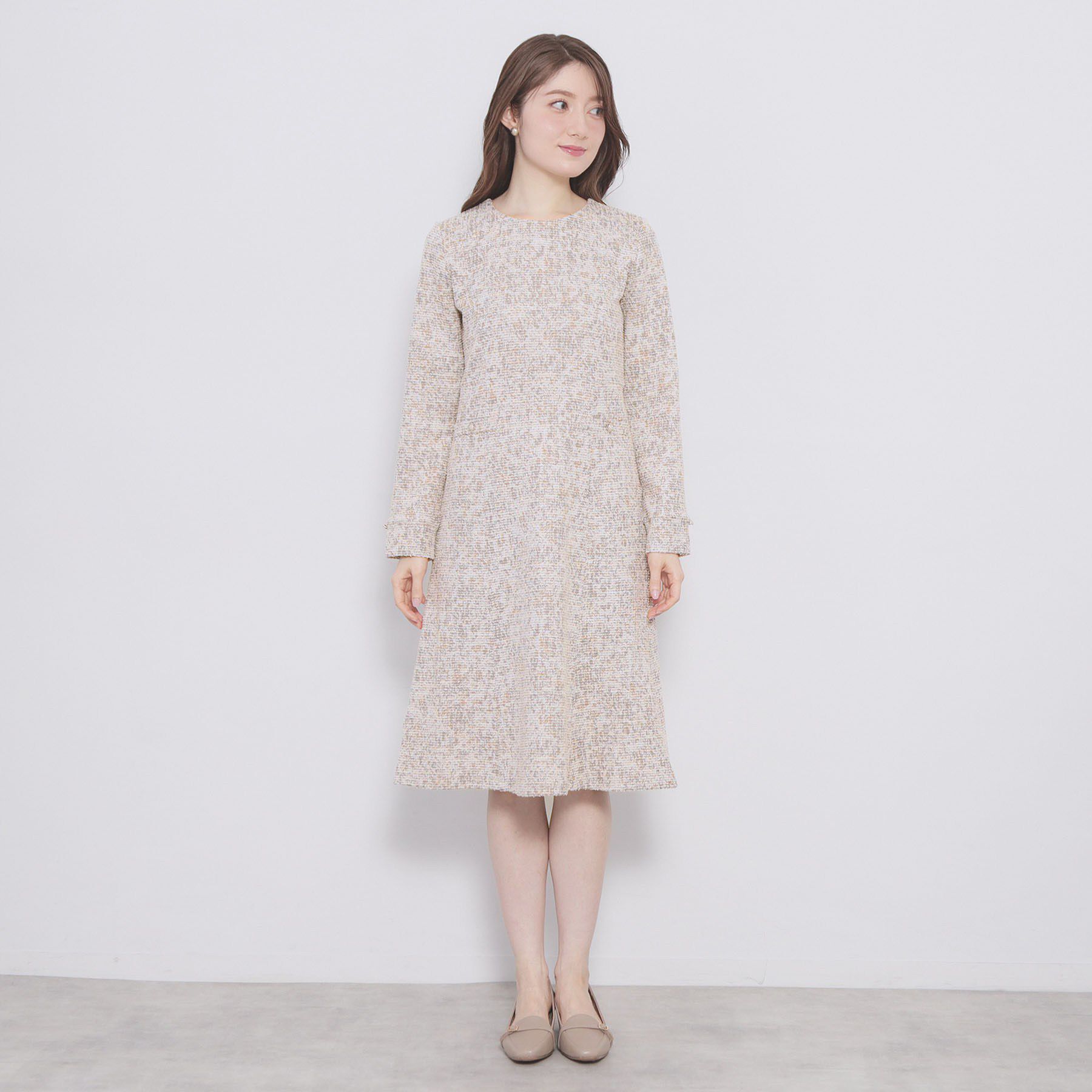 index「ミックスツィードフレアワンピース【洗える/イージーアイロン/ストレッチ】《S～3L》」|ワンピース|